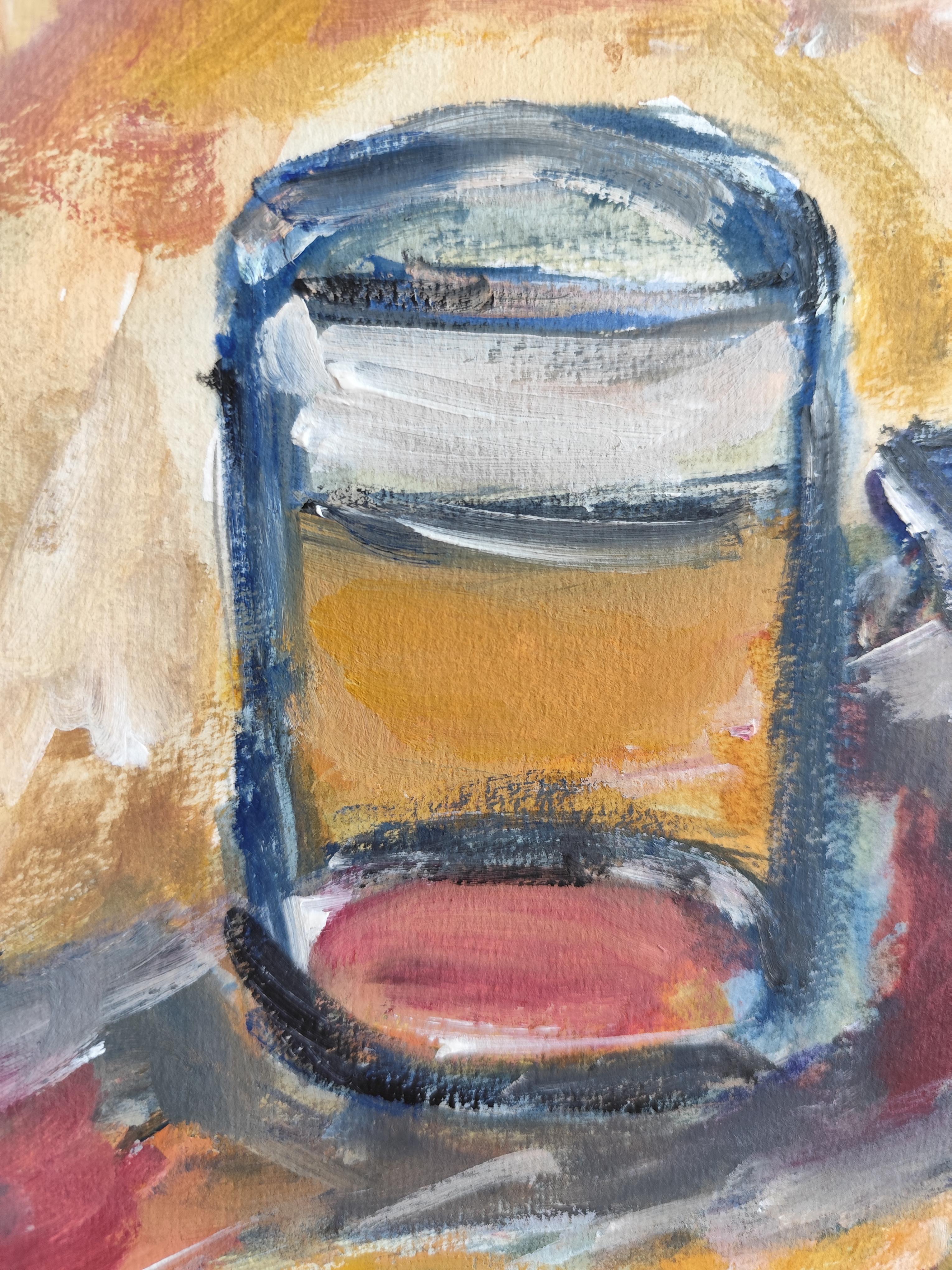 Abstract Expressionist impressionist still-life painting on paper 