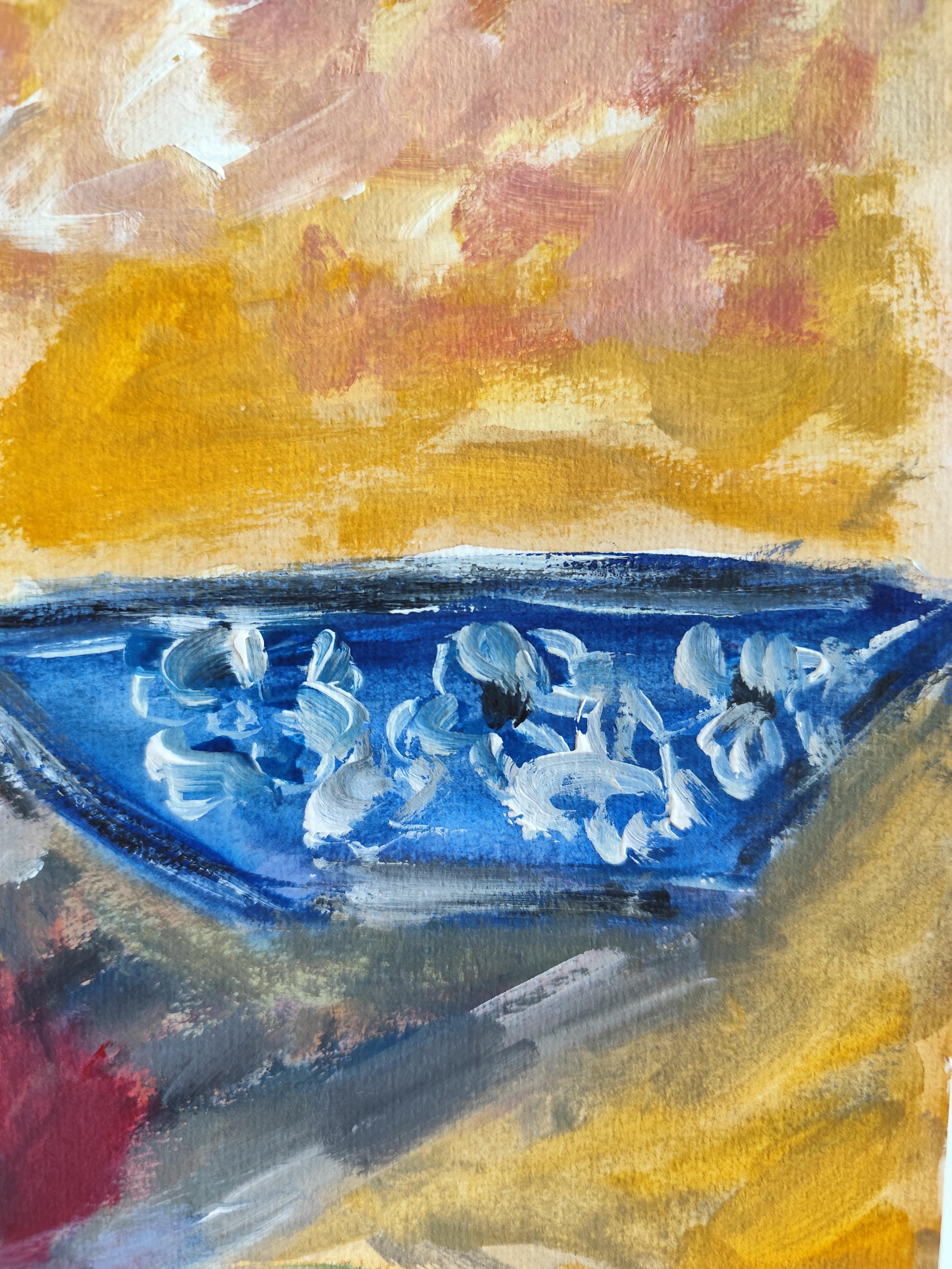 Abstract Expressionist impressionist still-life painting on paper 