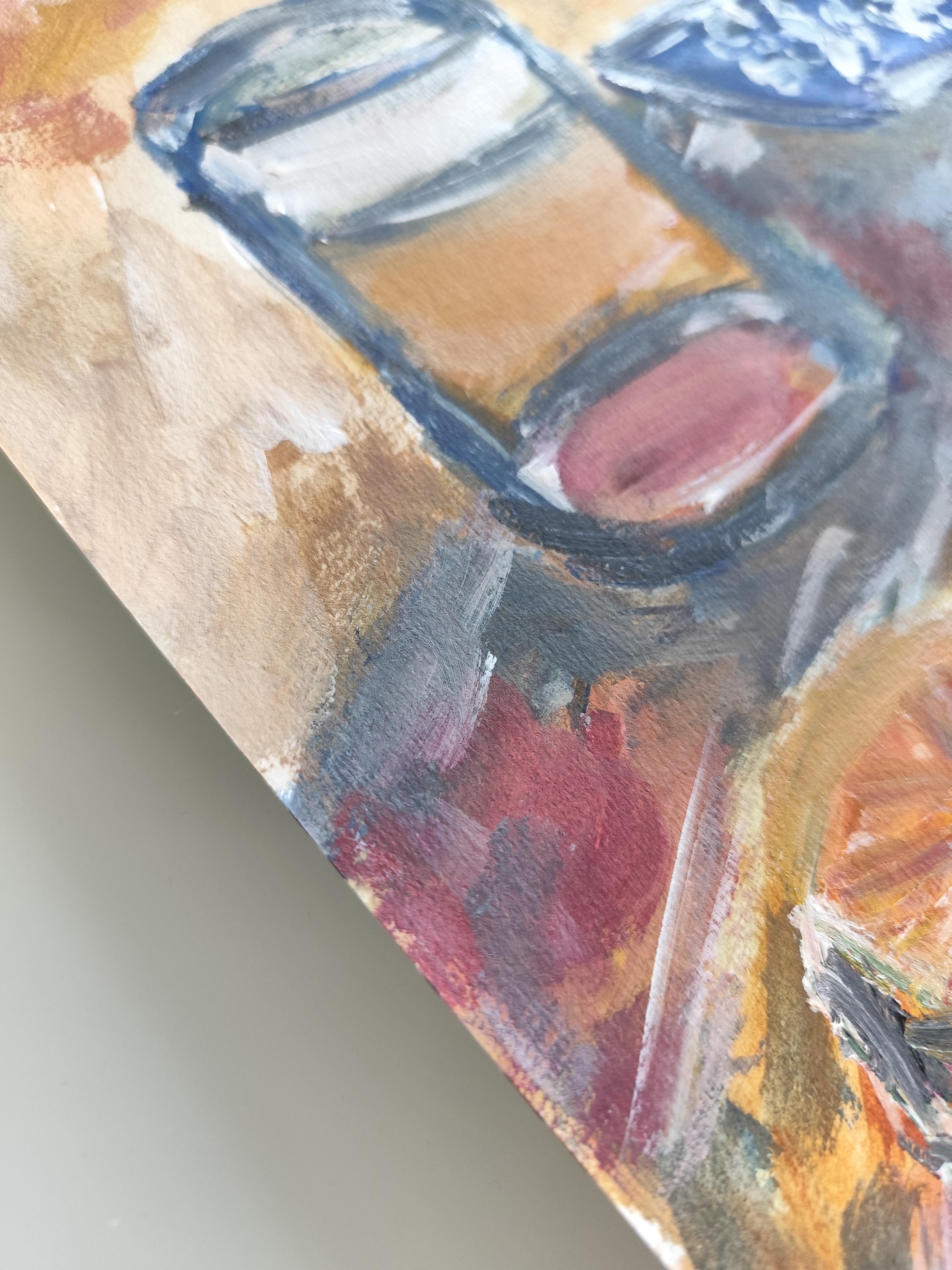 Abstract Expressionist impressionist still-life painting on paper 