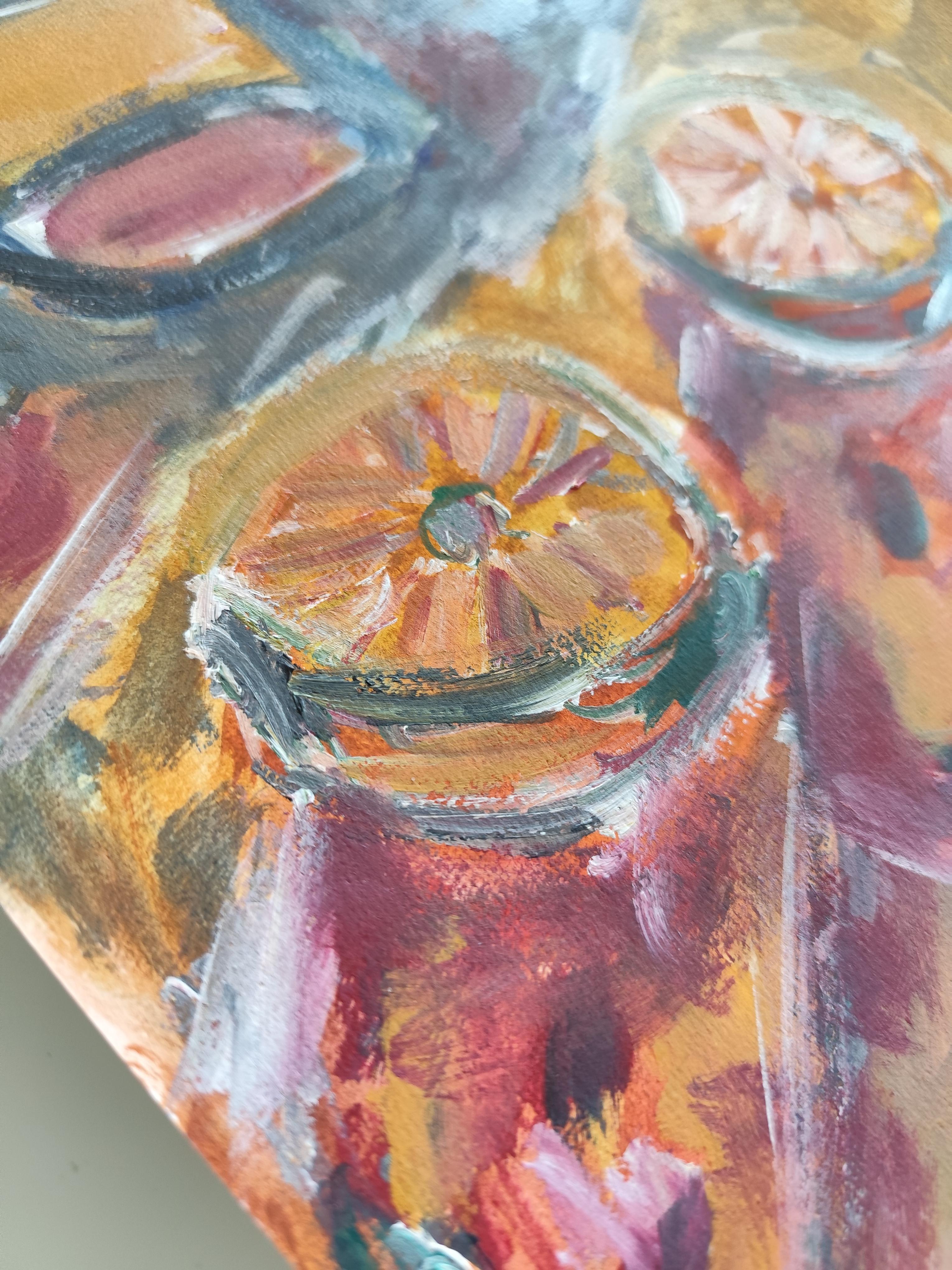 Abstract Expressionist impressionist still-life painting on paper 