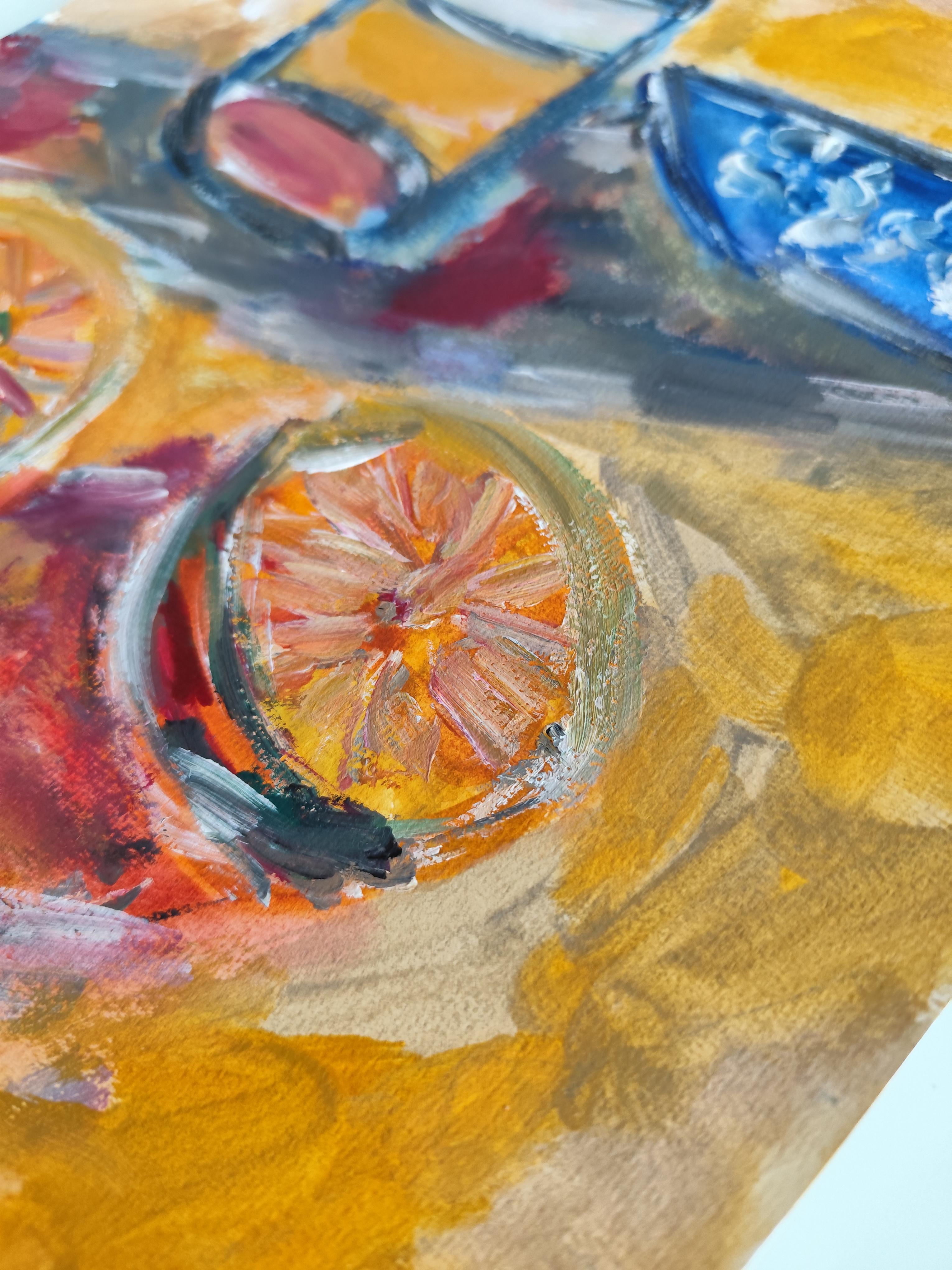 Abstract Expressionist impressionist still-life painting on paper 