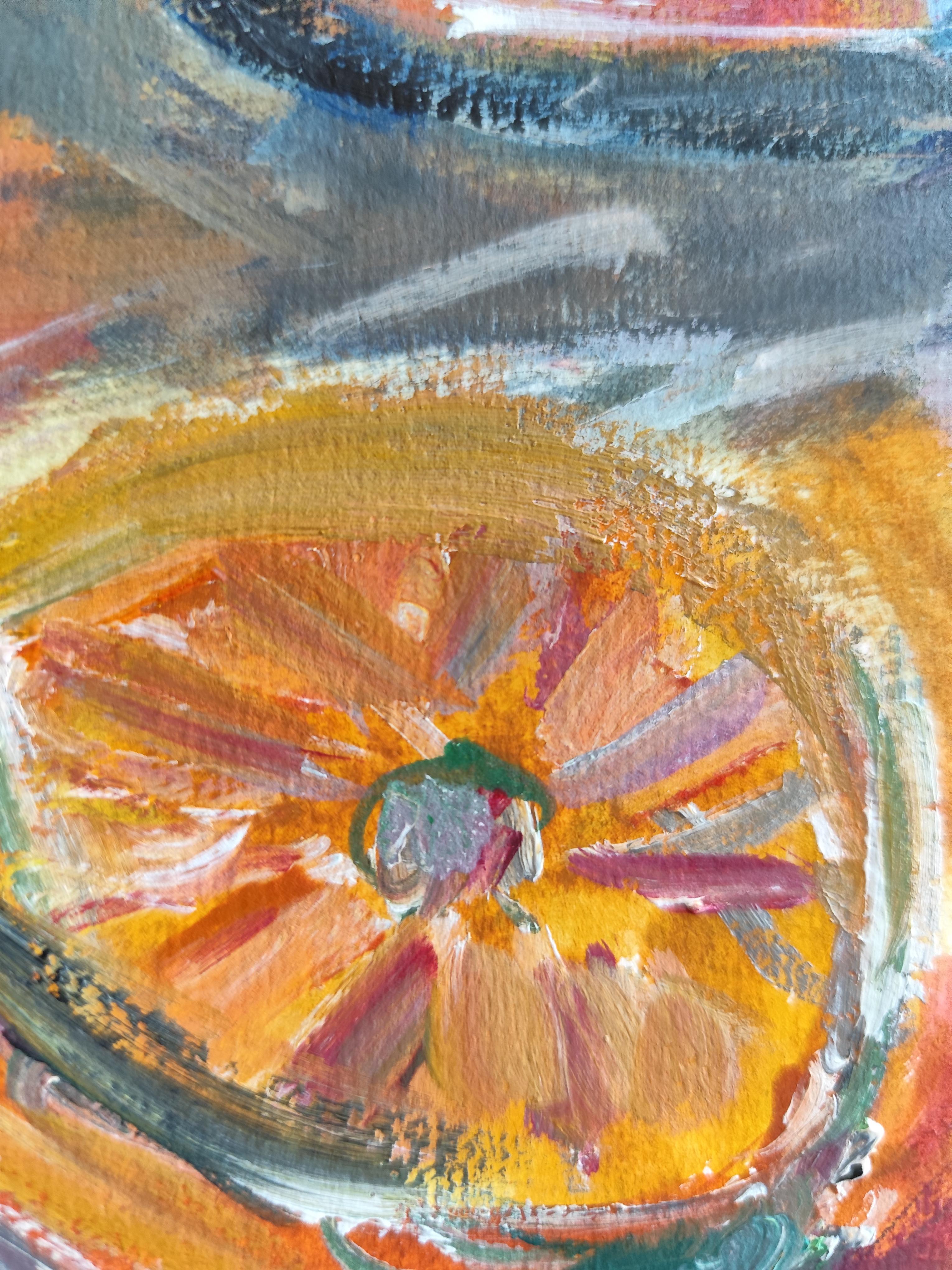 Abstract Expressionist impressionist still-life painting on paper 