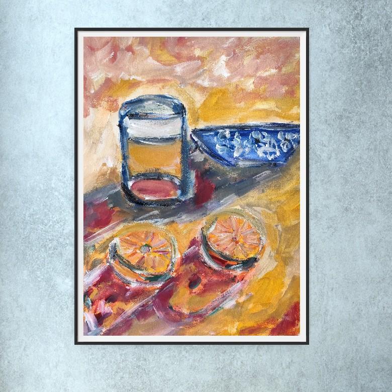 Abstract Expressionist impressionist still-life painting on paper 