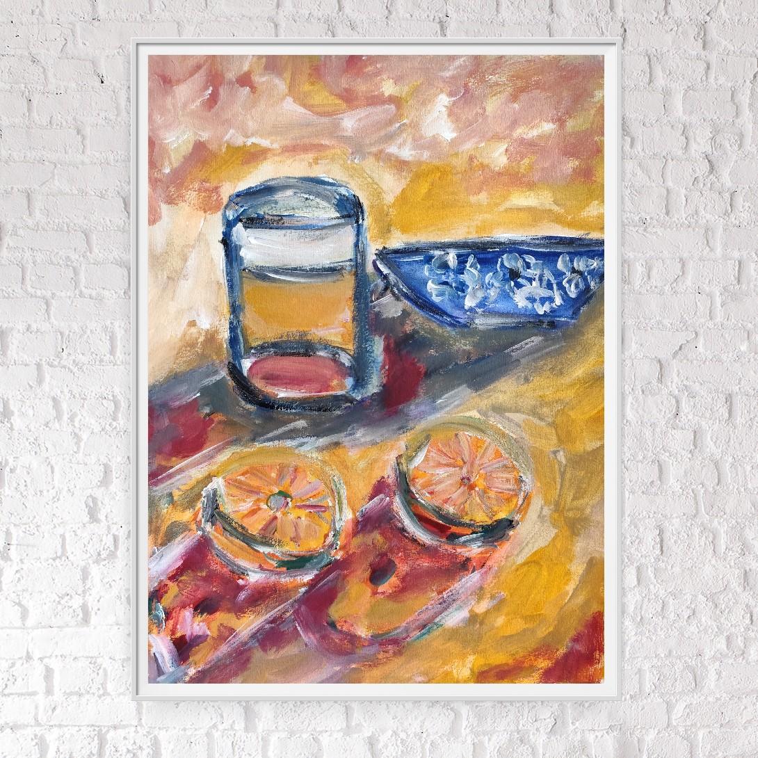 Abstract Expressionist impressionist still-life painting on paper 