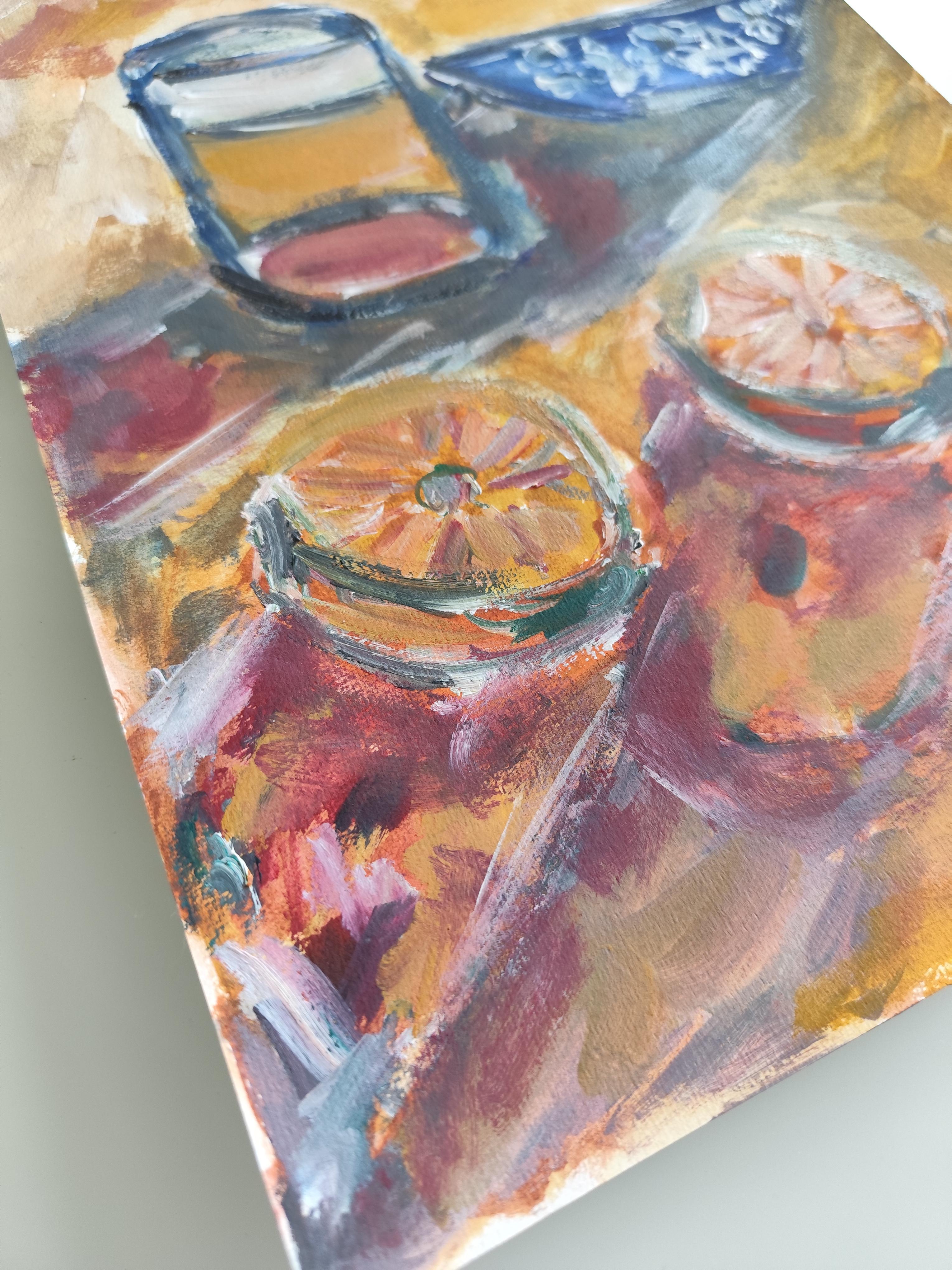 Abstract Expressionist impressionist still-life painting on paper 