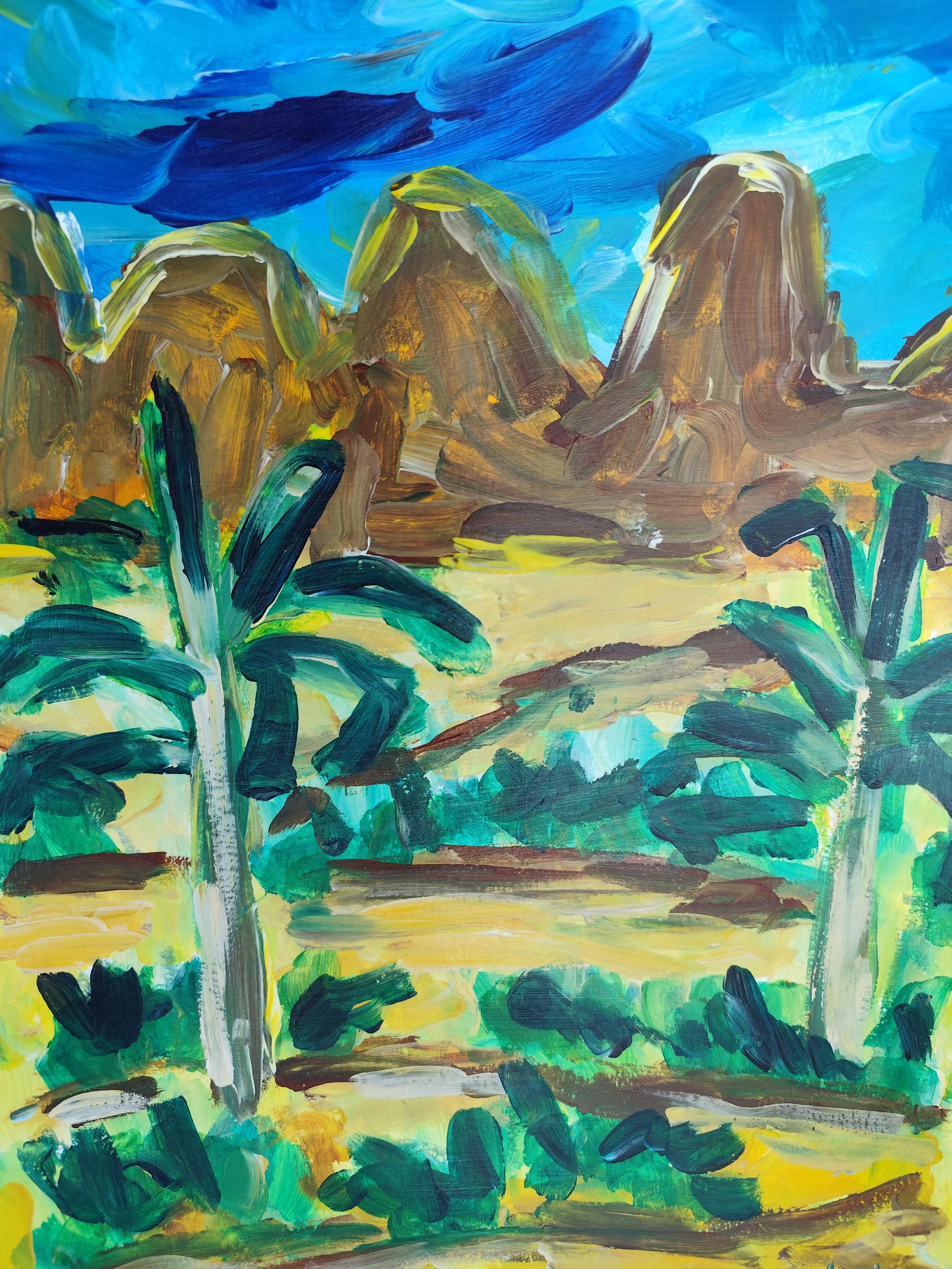 Abstract expressionist landscape desert painting 