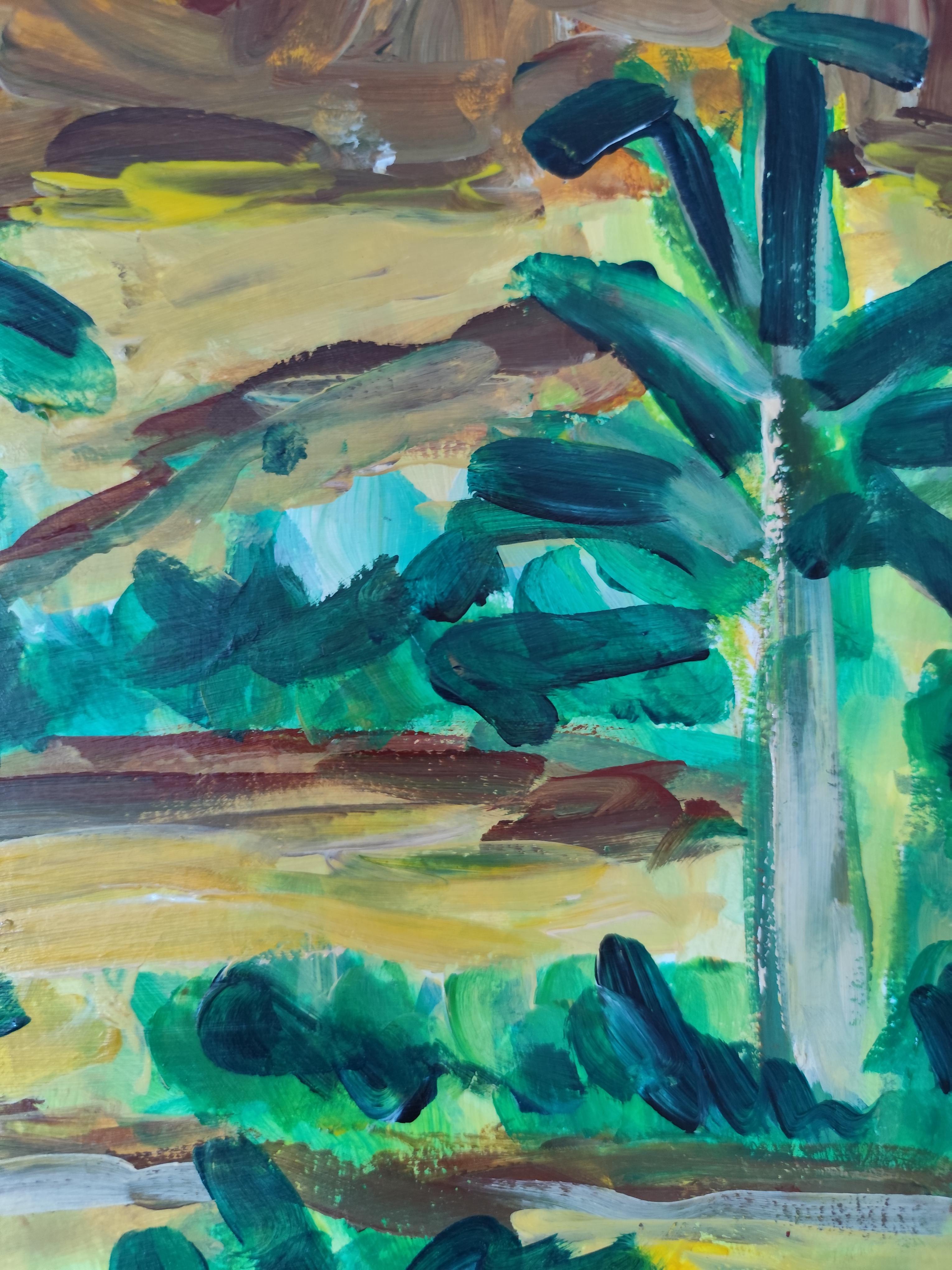 Abstract expressionist landscape desert painting 