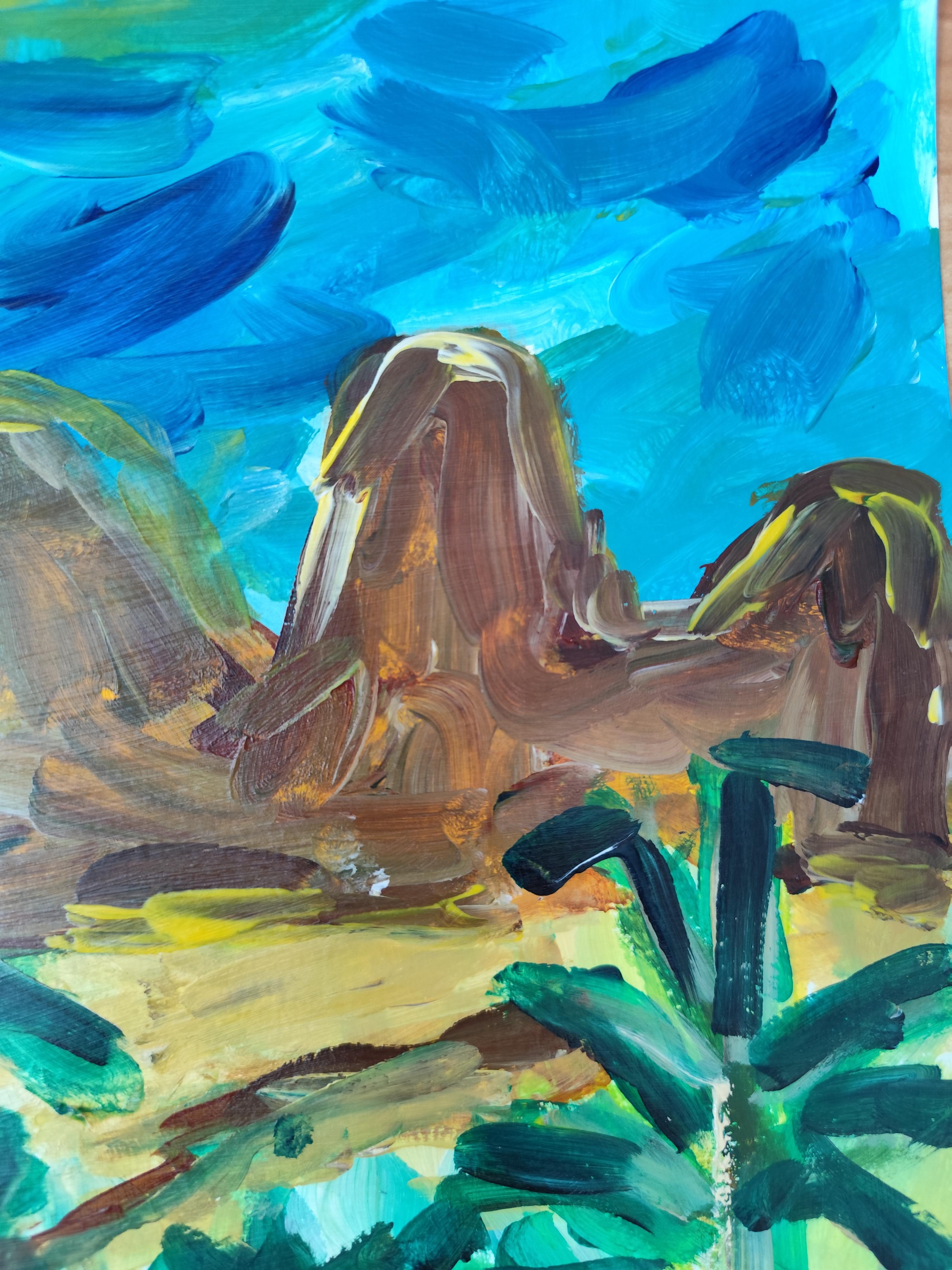 Abstract expressionist landscape desert painting 
