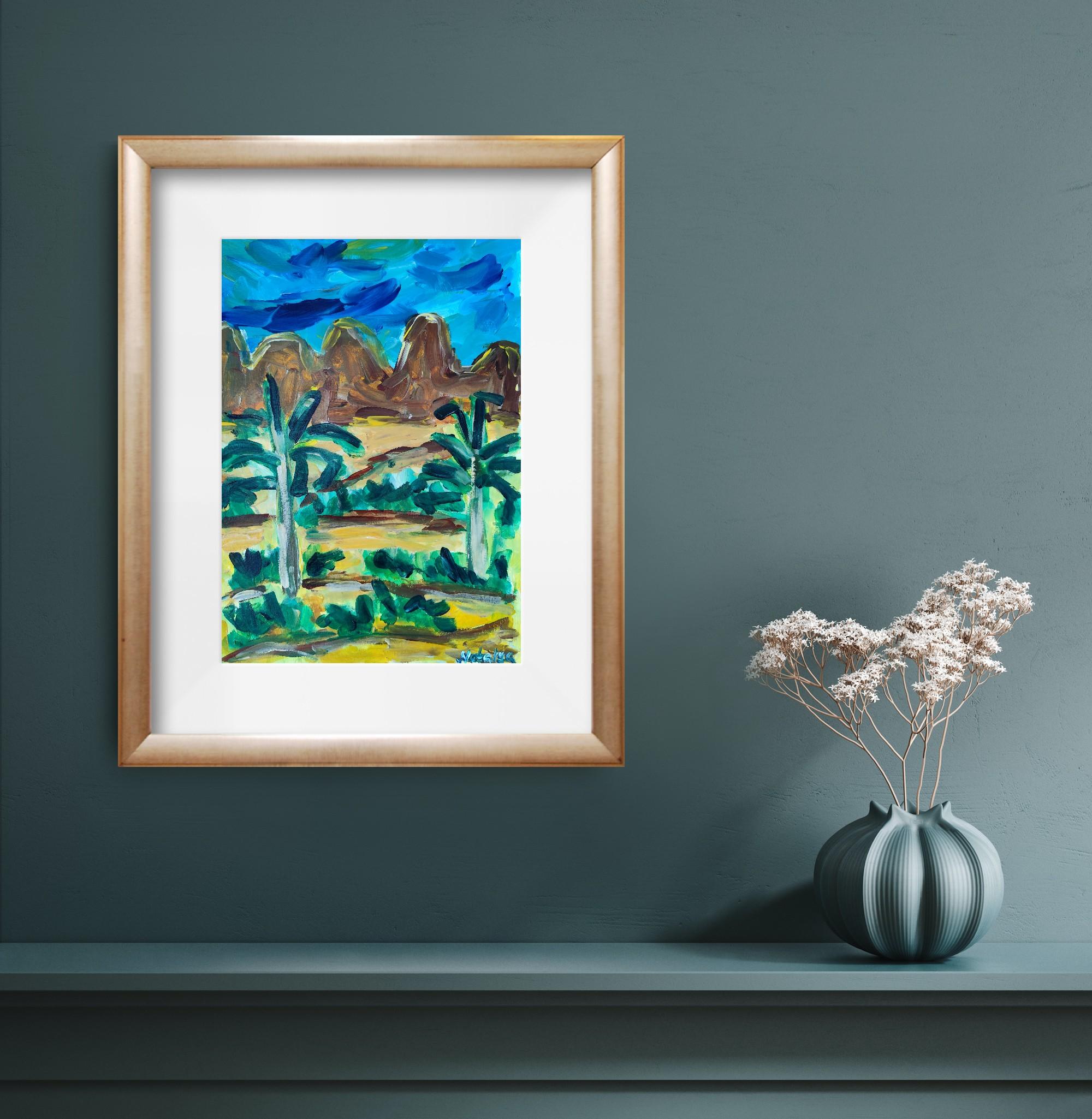Abstract expressionist landscape desert painting 