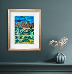 Abstract expressionist landscape desert painting "Mountain silence and heat"