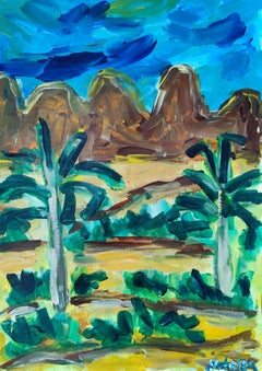 Peinture expressionniste abstraite d'un paysage du désert "Silence et chaleur de la montagne".