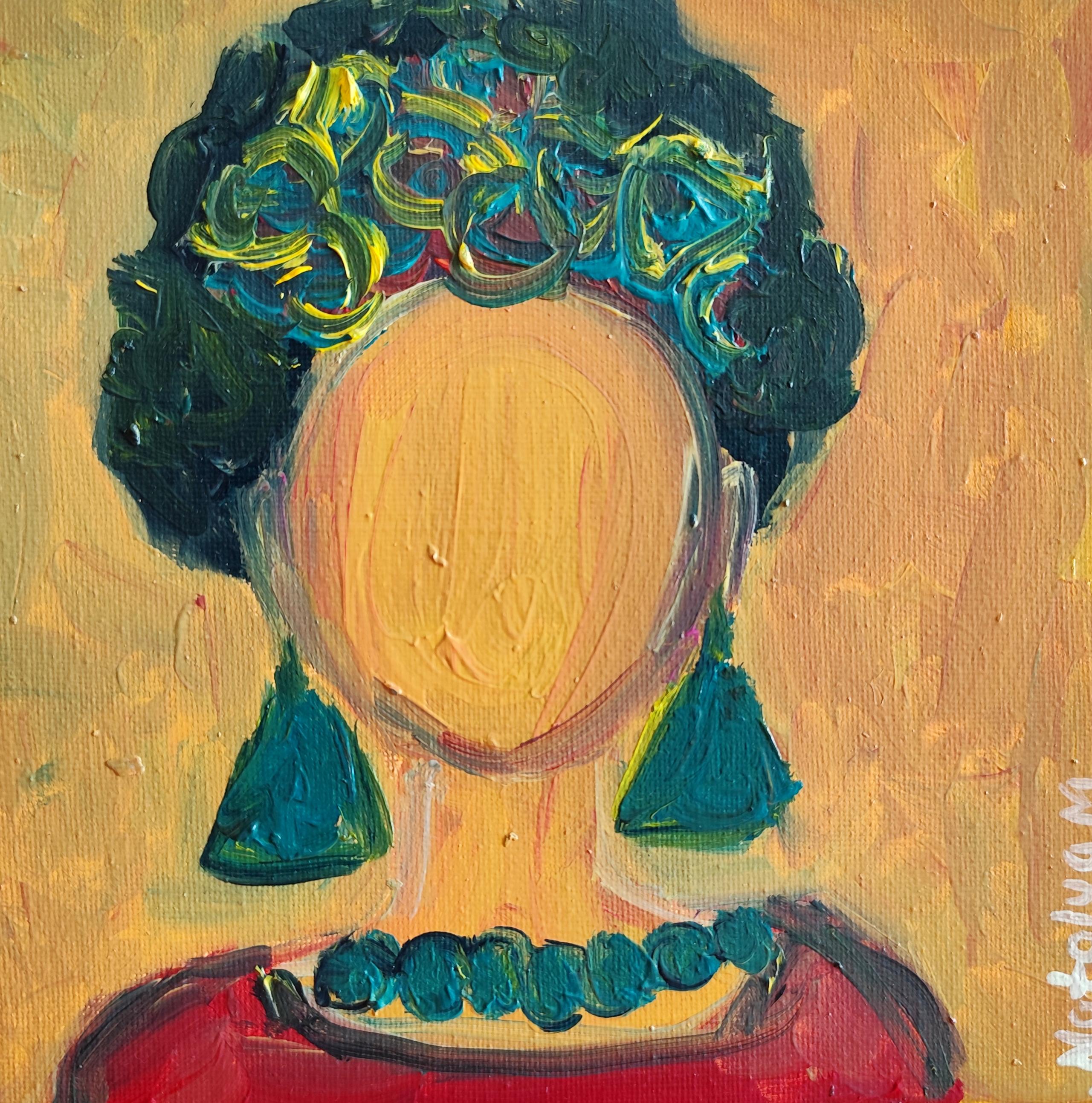 Portrait Painting Mougenot Natalya - Portrait expressionniste abstrait de Frida Kahlo toile à l'huile "Frida sans peur".