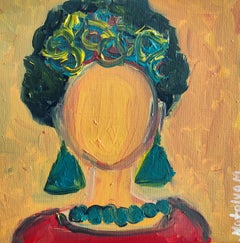 Abstraktes expressionistisches Porträt von Frida Kahlo Öl Leinwand "Frida ohne Angst"