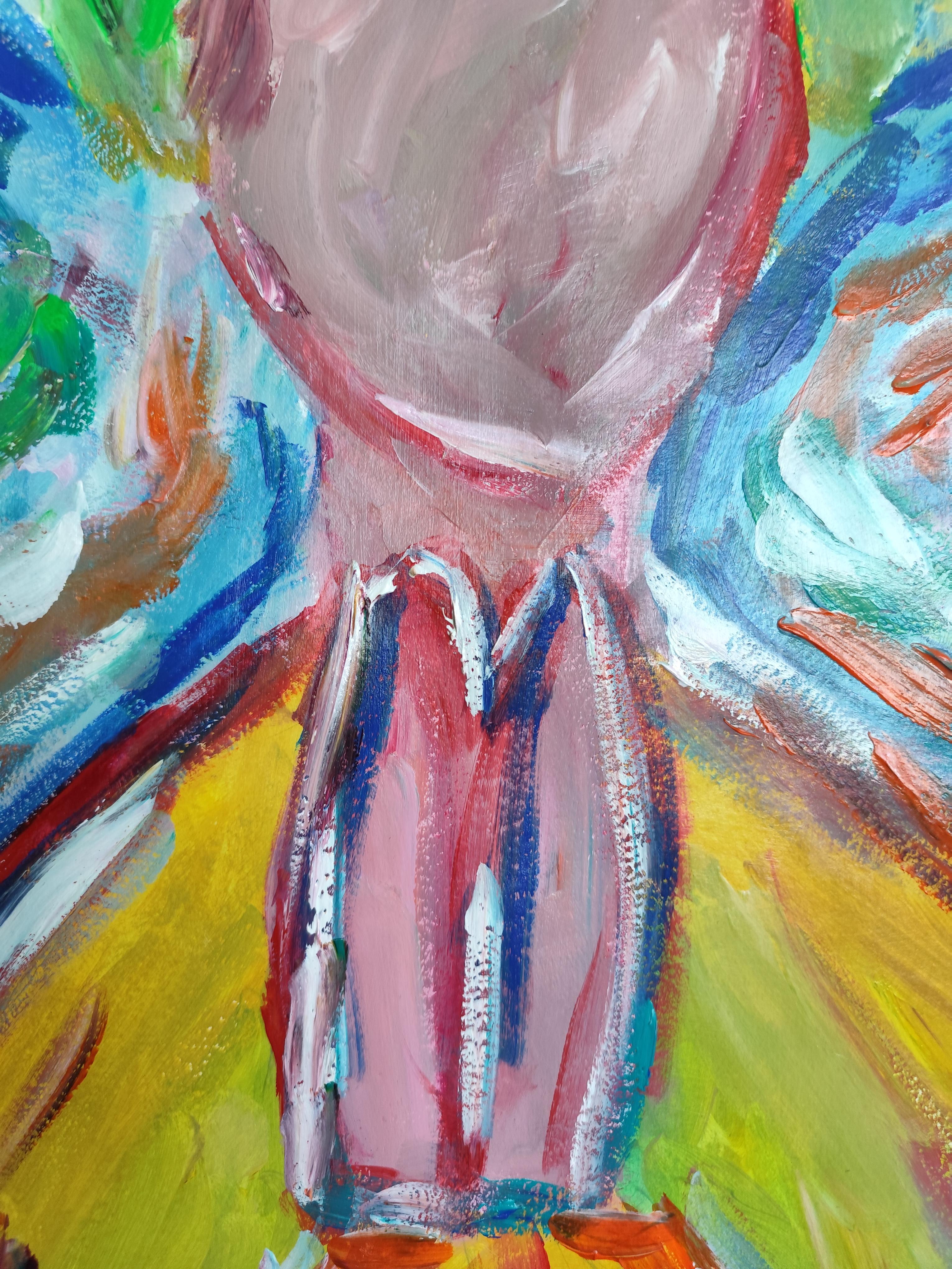 Pittura acrilica spirituale espressionista astratta su carta 