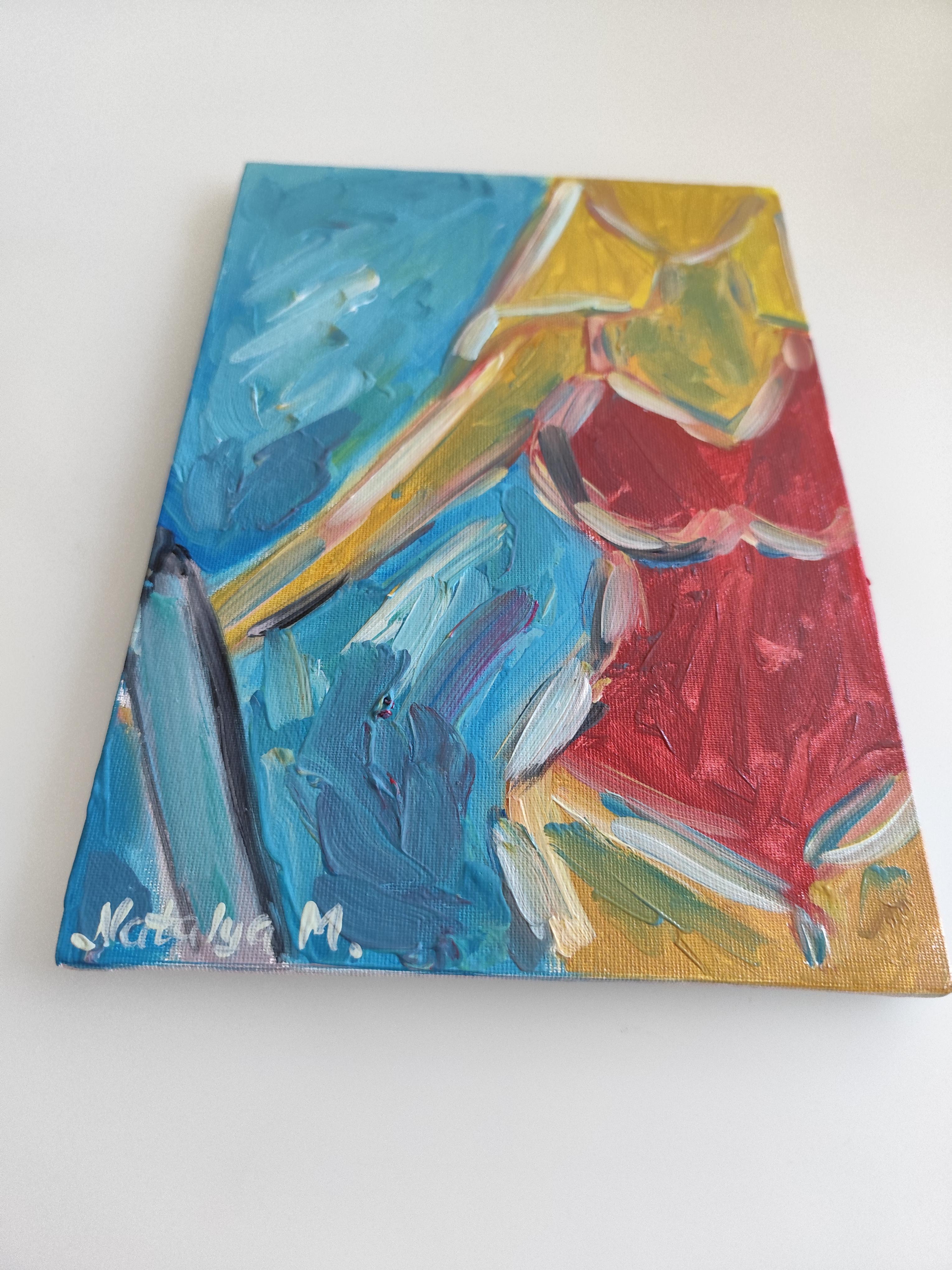 Abstract Expressionist woman oil on cardboard 