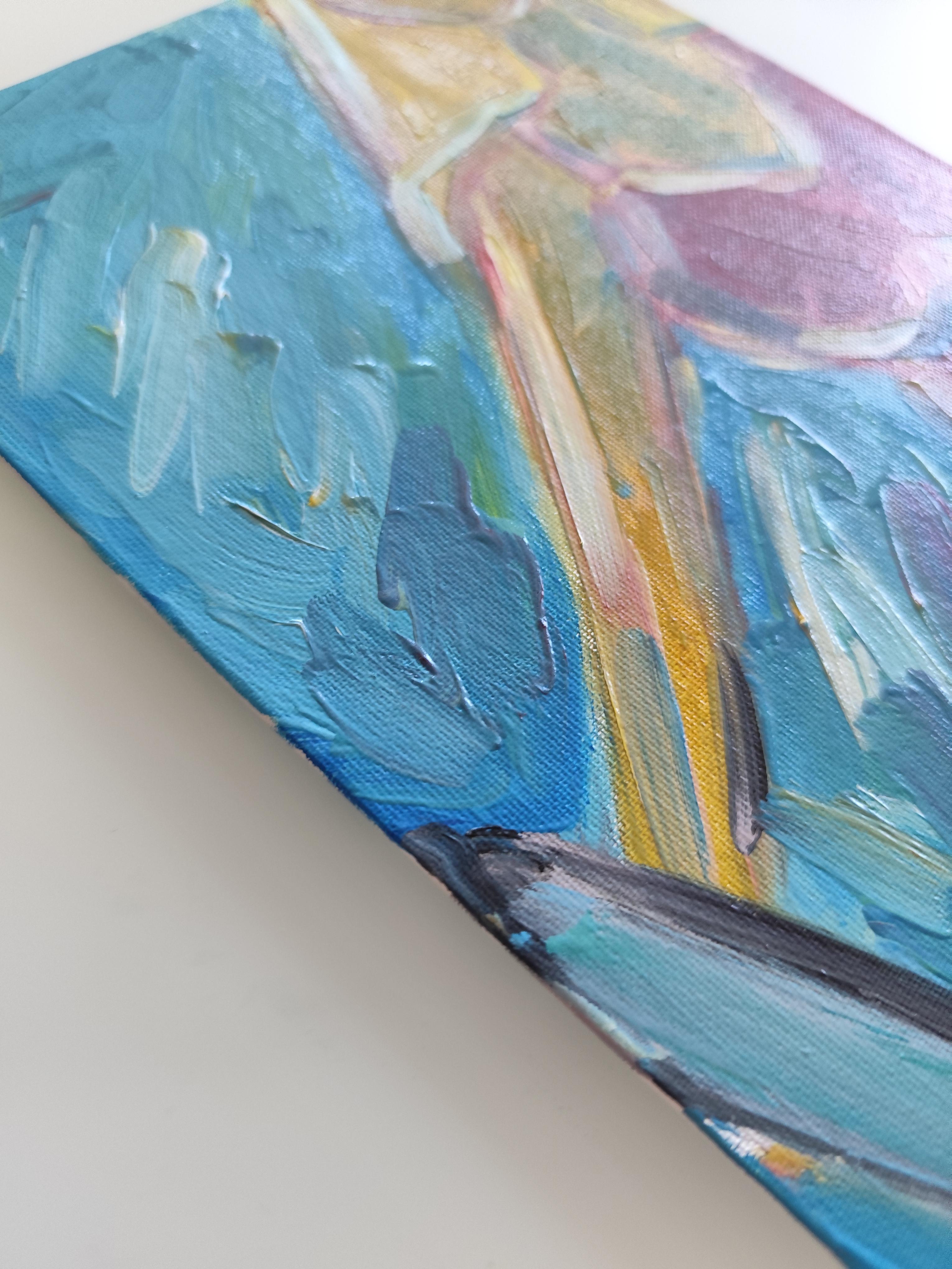 Abstract Expressionist woman oil on cardboard 