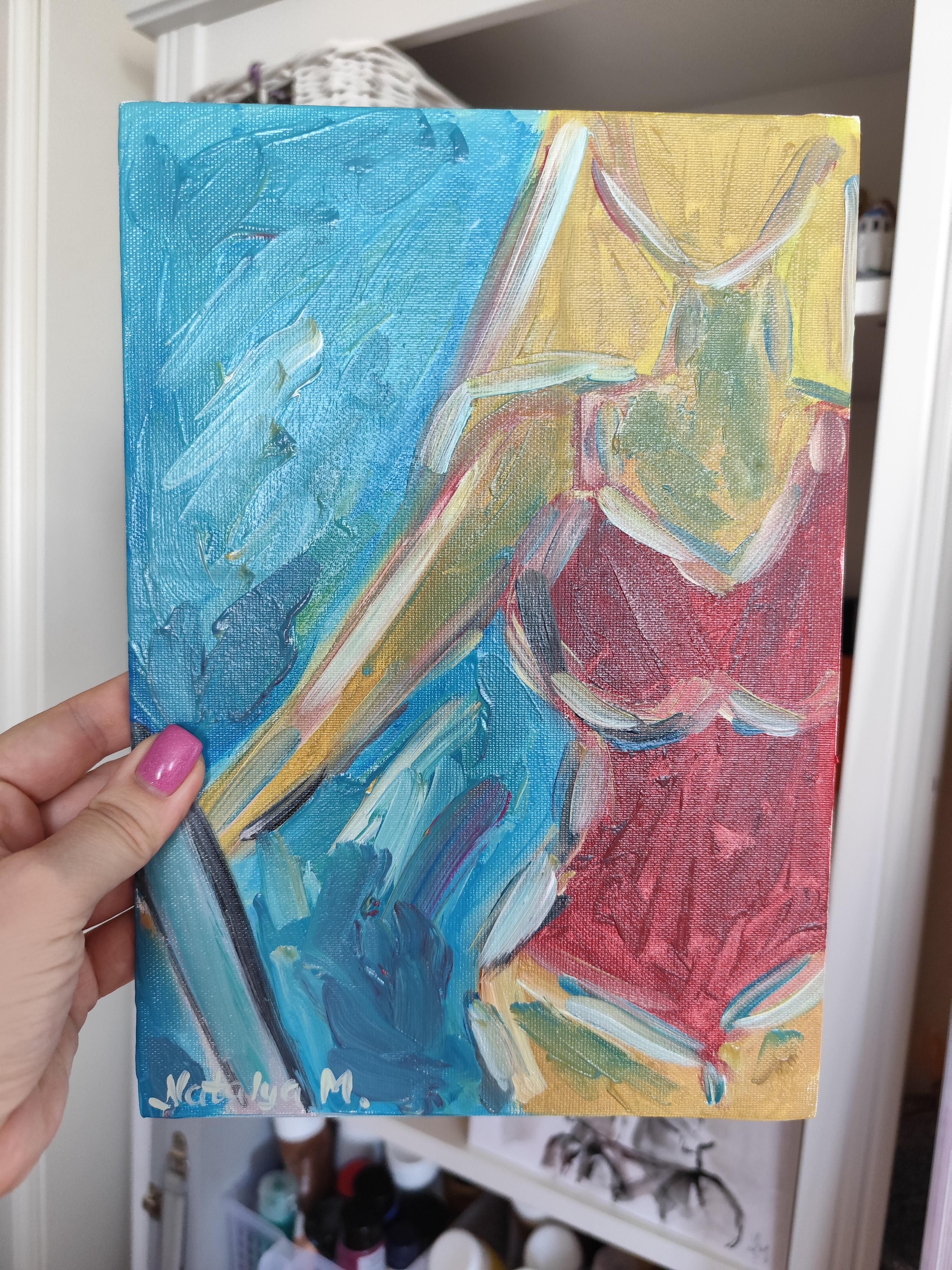 Abstract Expressionist woman oil on cardboard 