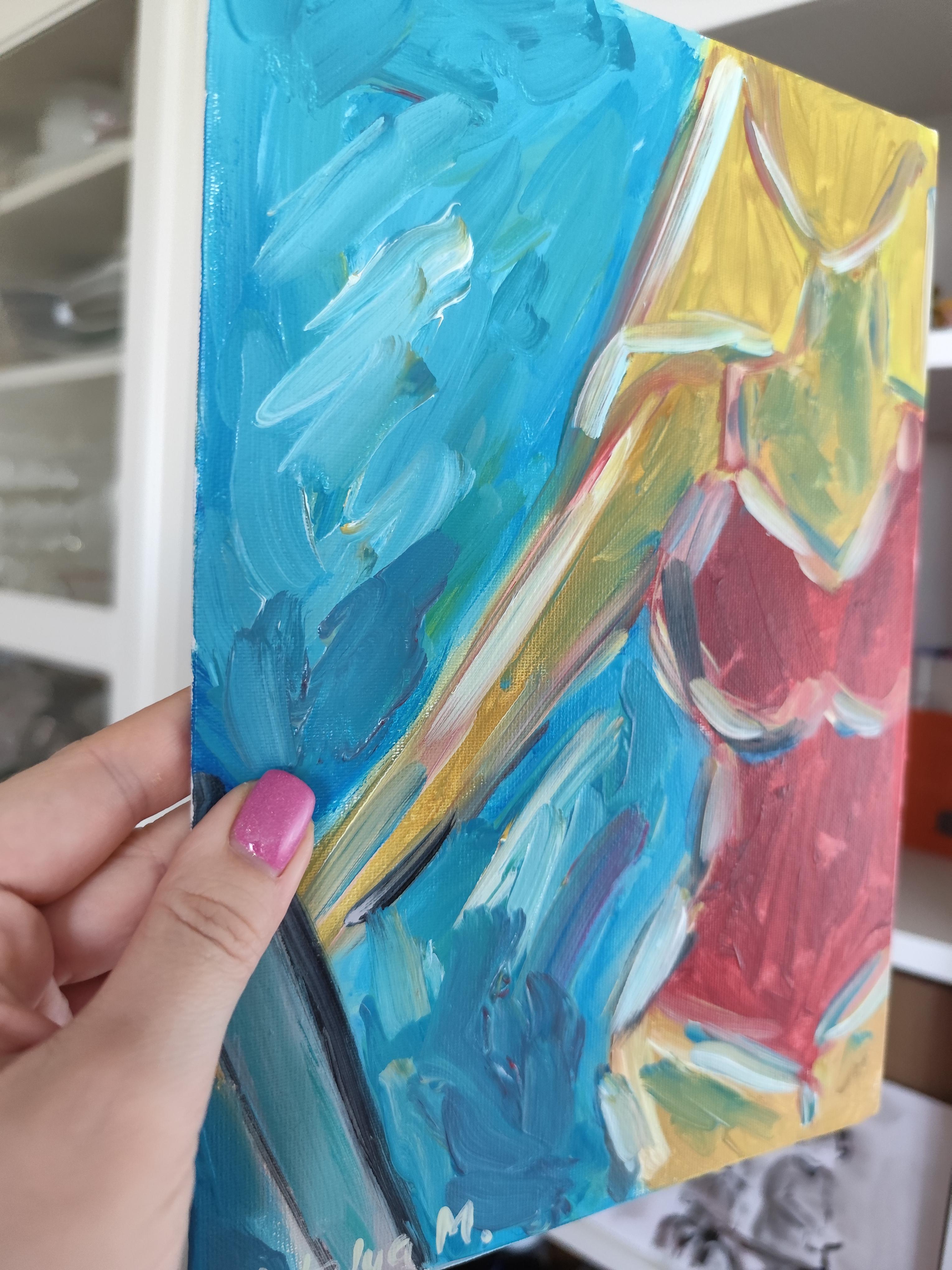 Abstract Expressionist woman oil on cardboard 
