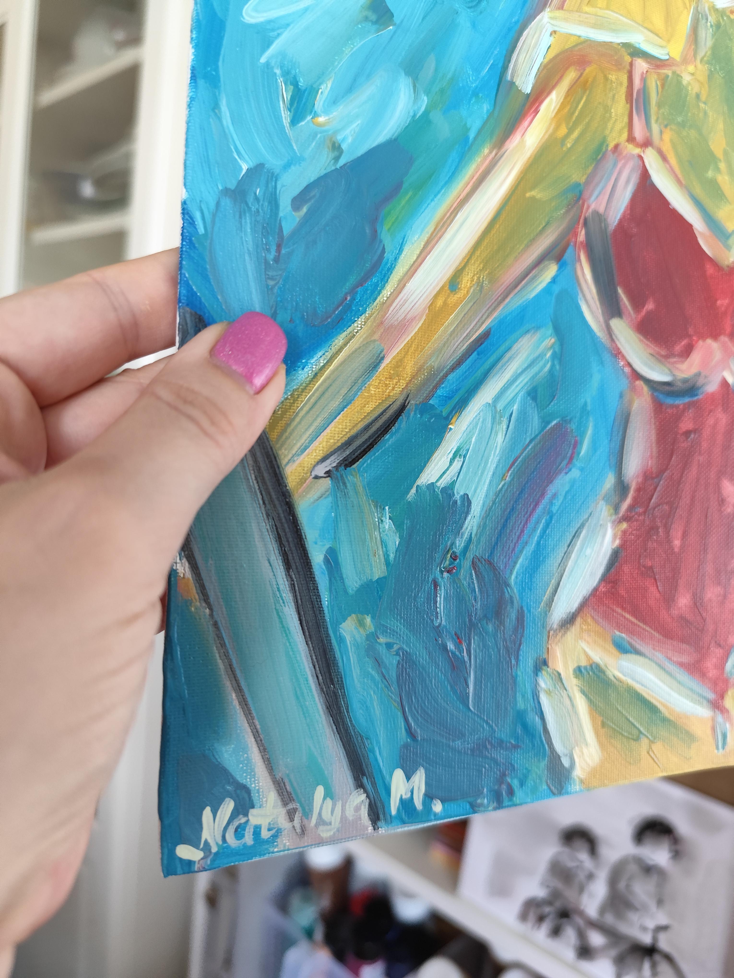 Abstract Expressionist woman oil on cardboard 