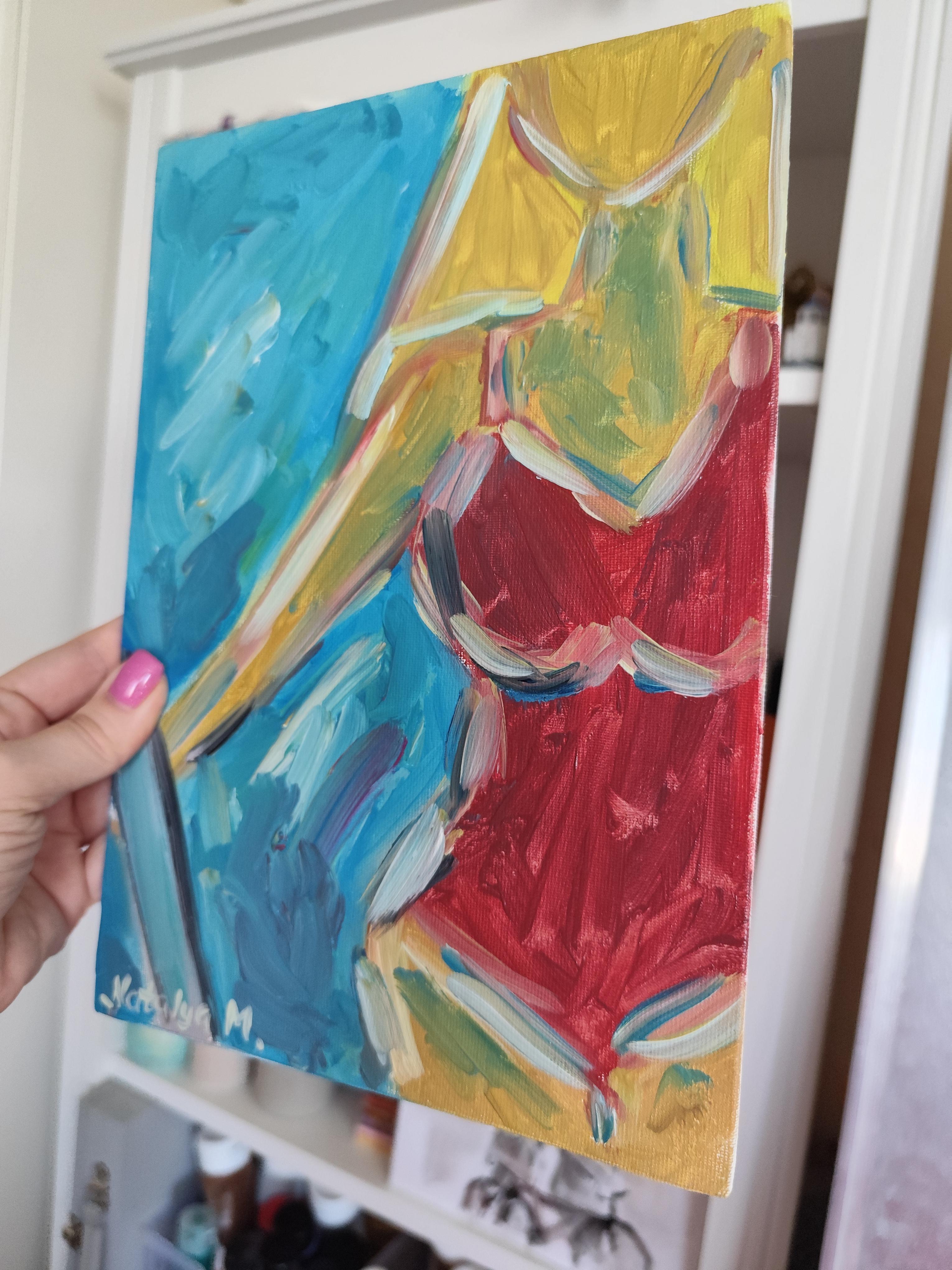 Abstract Expressionist woman oil on cardboard 