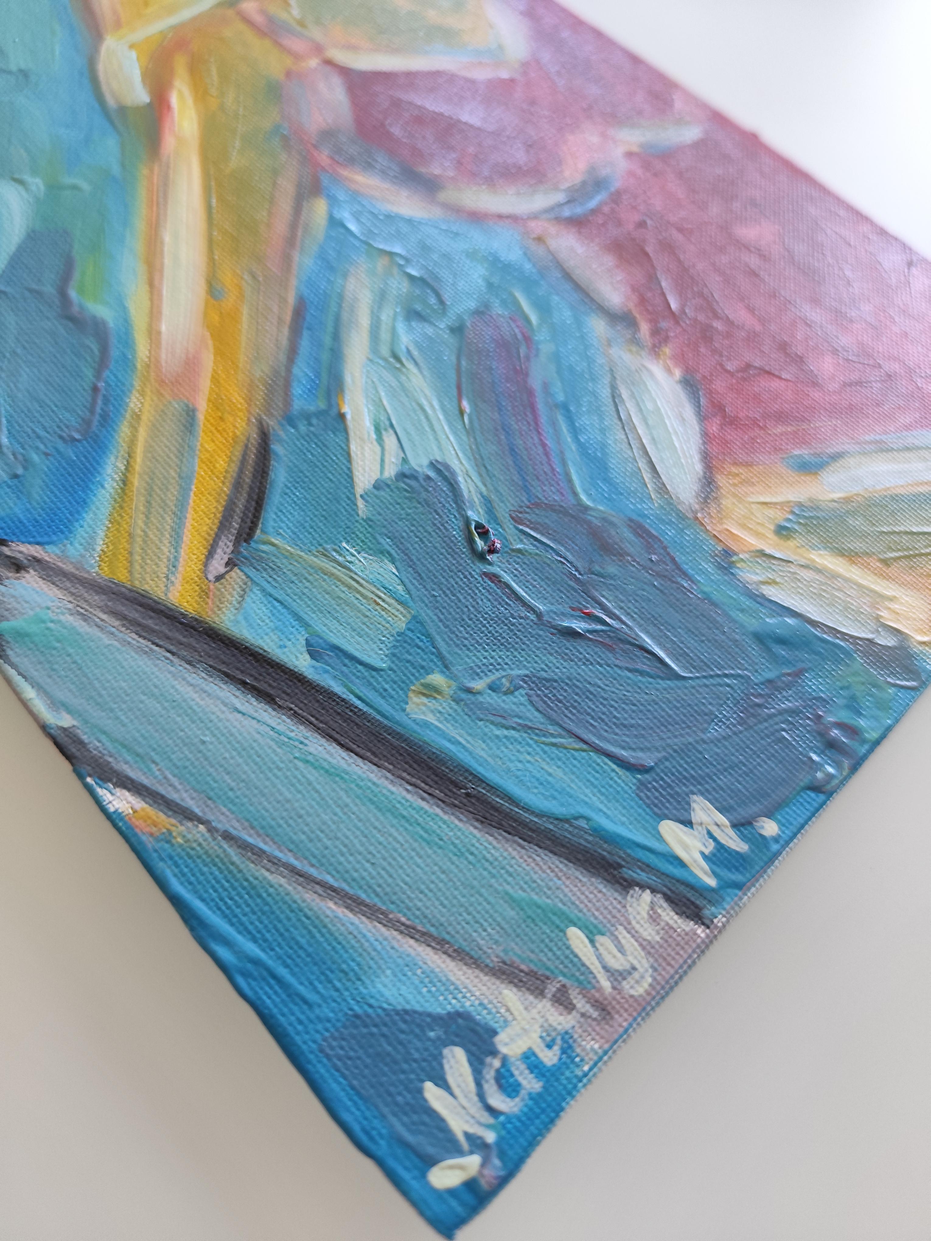 Abstract Expressionist woman oil on cardboard 
