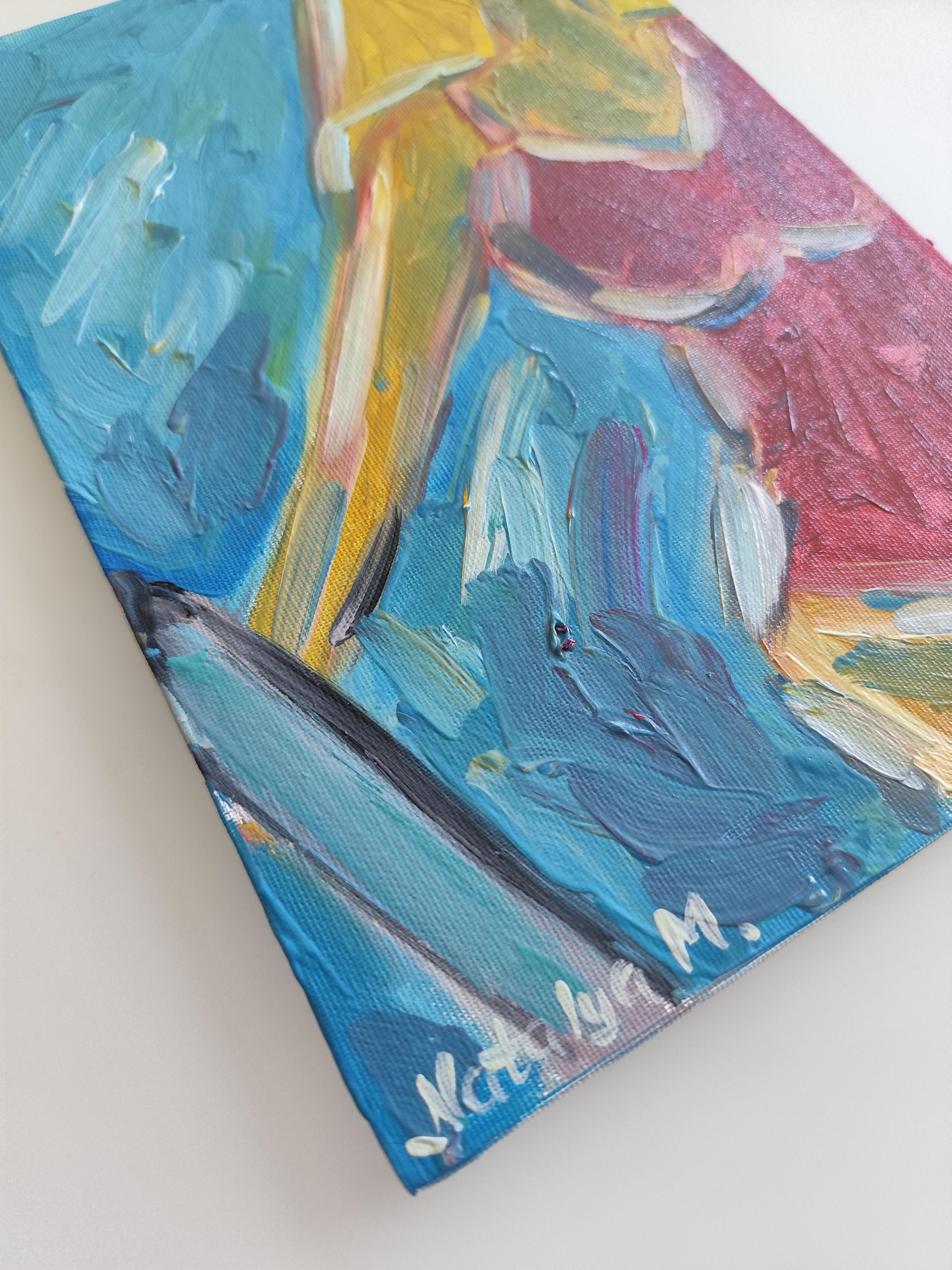 Abstract Expressionist woman oil on cardboard 