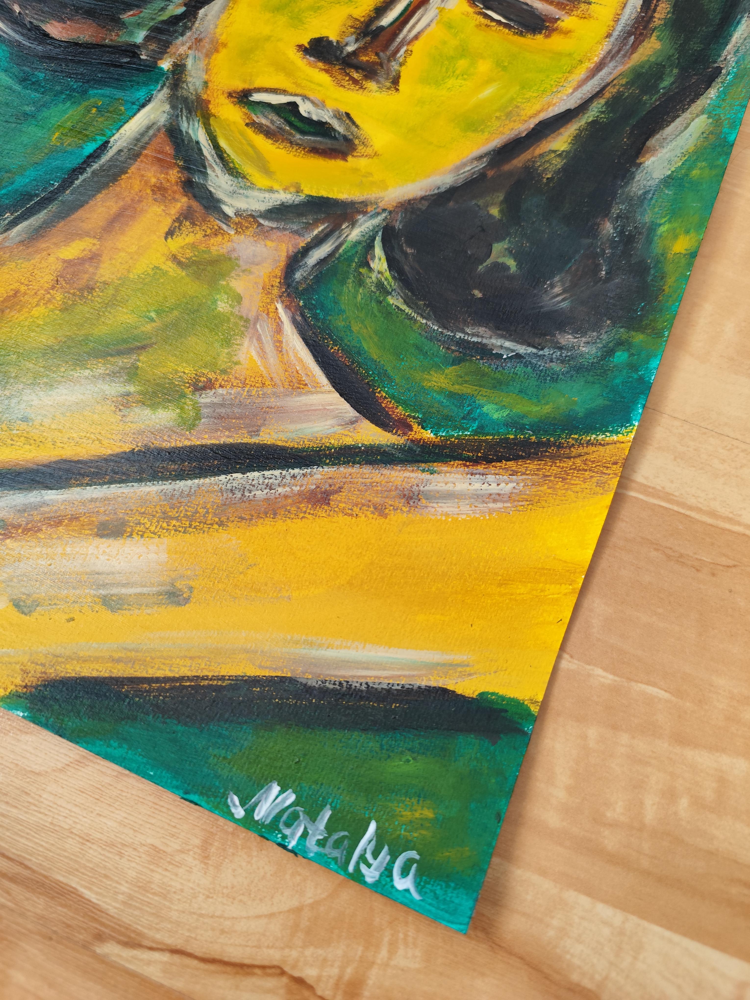 Abstraktes expressionistisches Frauenporträt Acryl auf Papier 