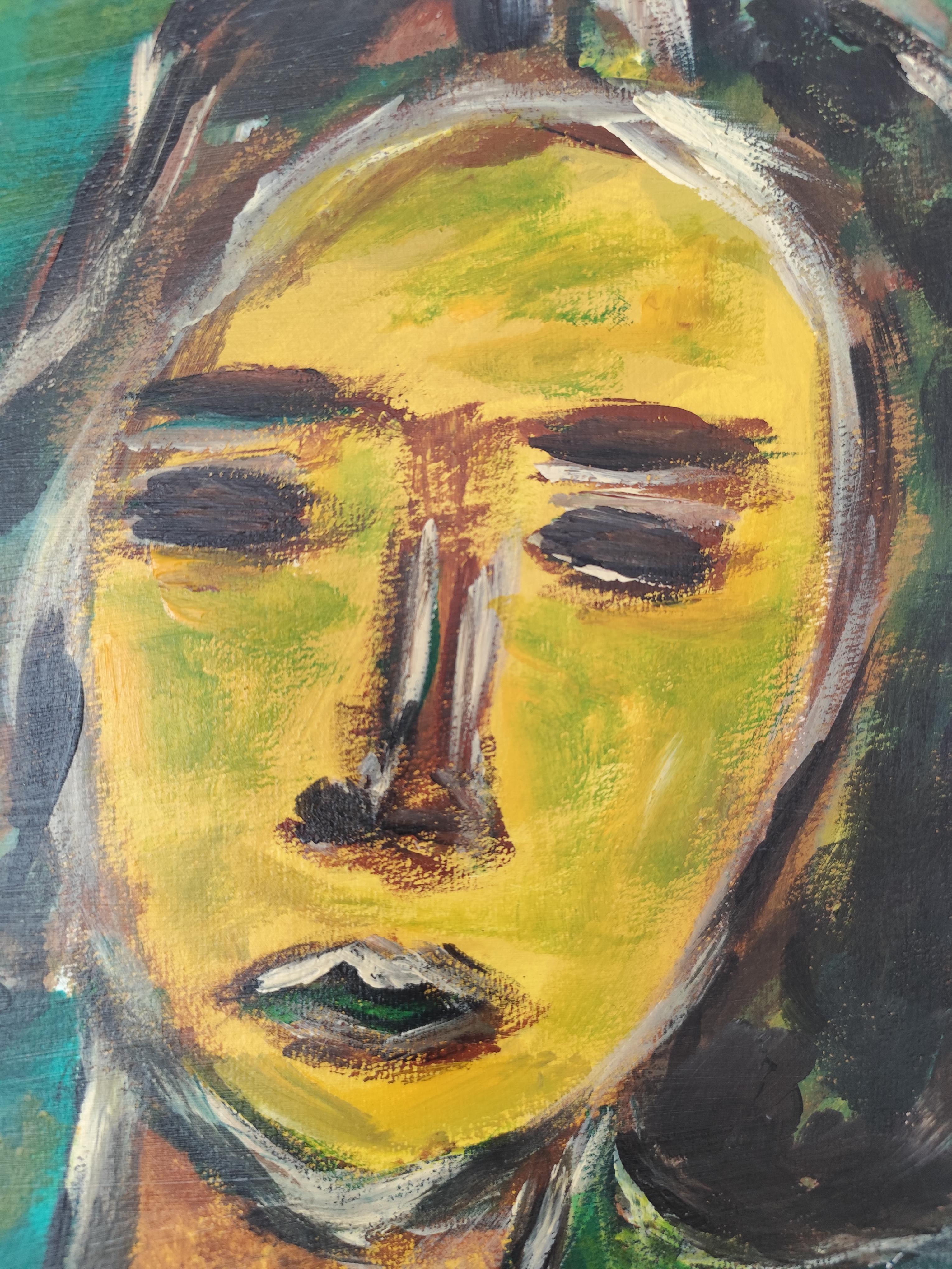 Abstraktes expressionistisches Frauenporträt Acryl auf Papier 