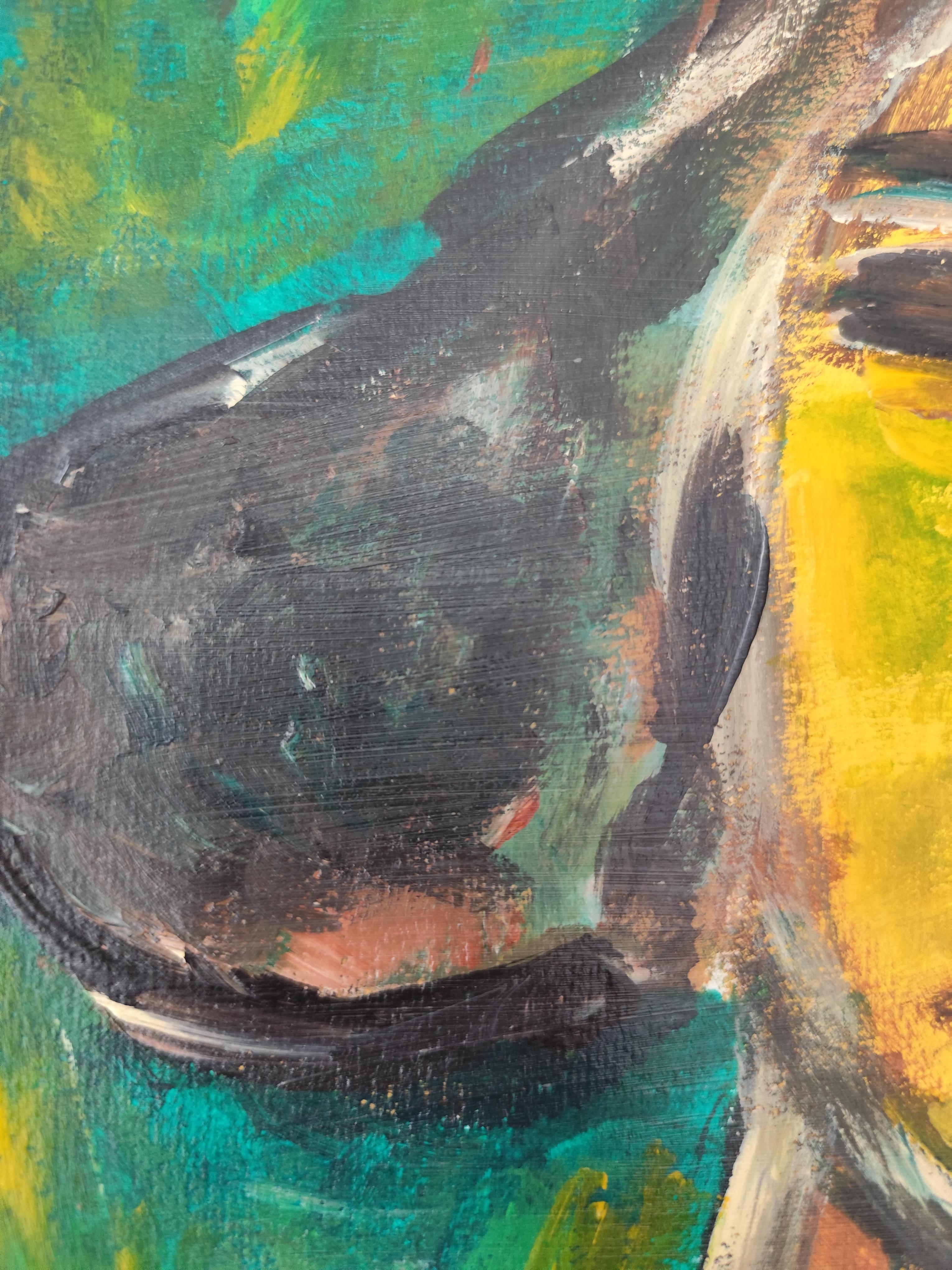 Abstraktes expressionistisches Frauenporträt Acryl auf Papier 