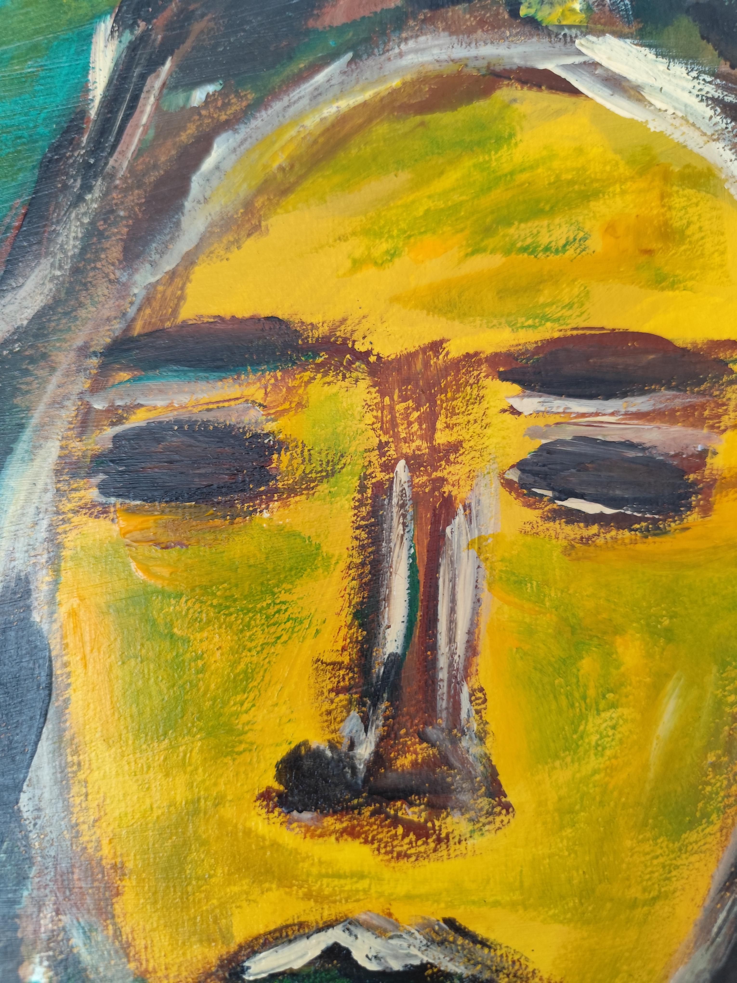 Abstraktes expressionistisches Frauenporträt Acryl auf Papier 