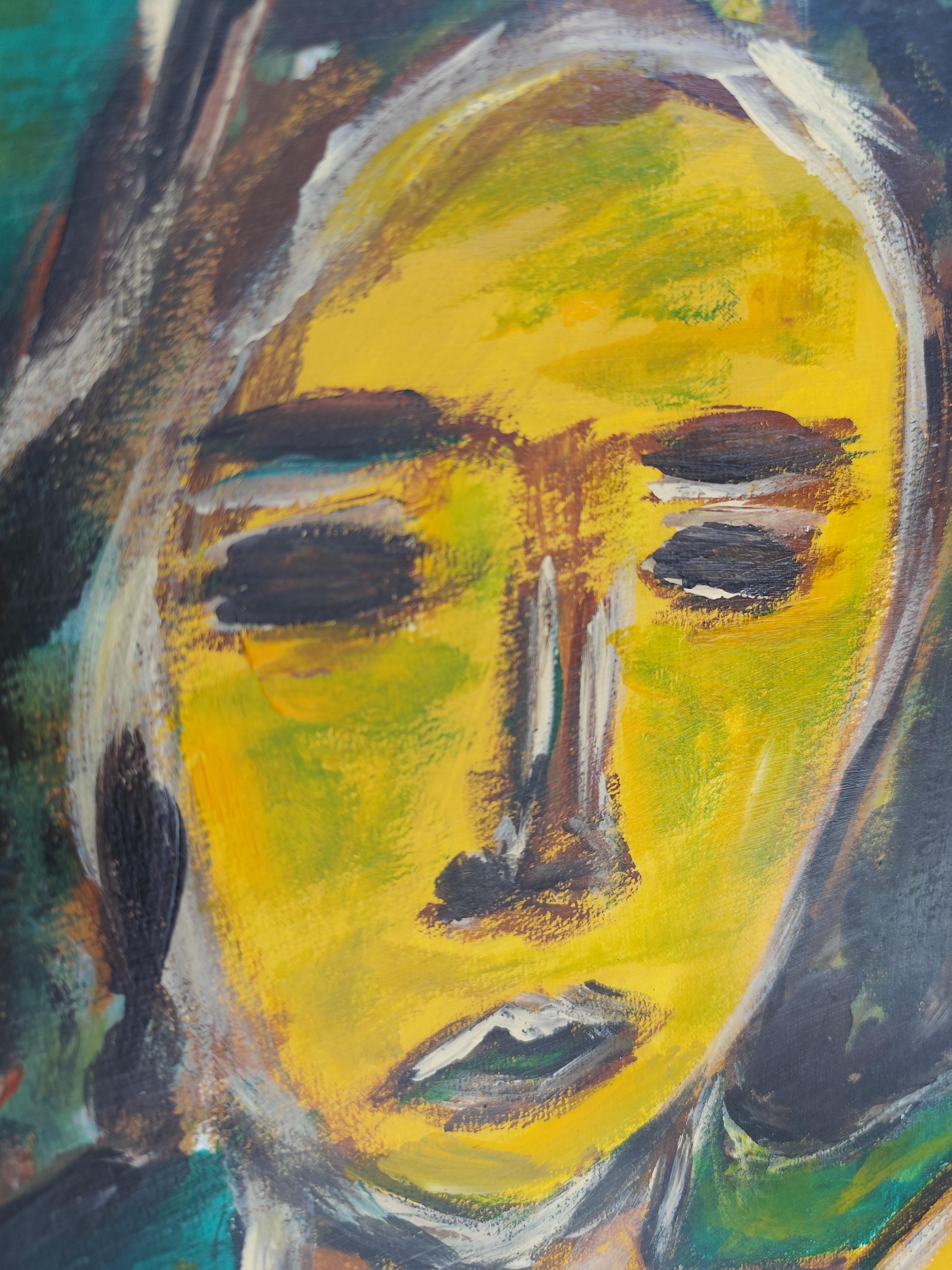 Abstraktes expressionistisches Frauenporträt Acryl auf Papier 