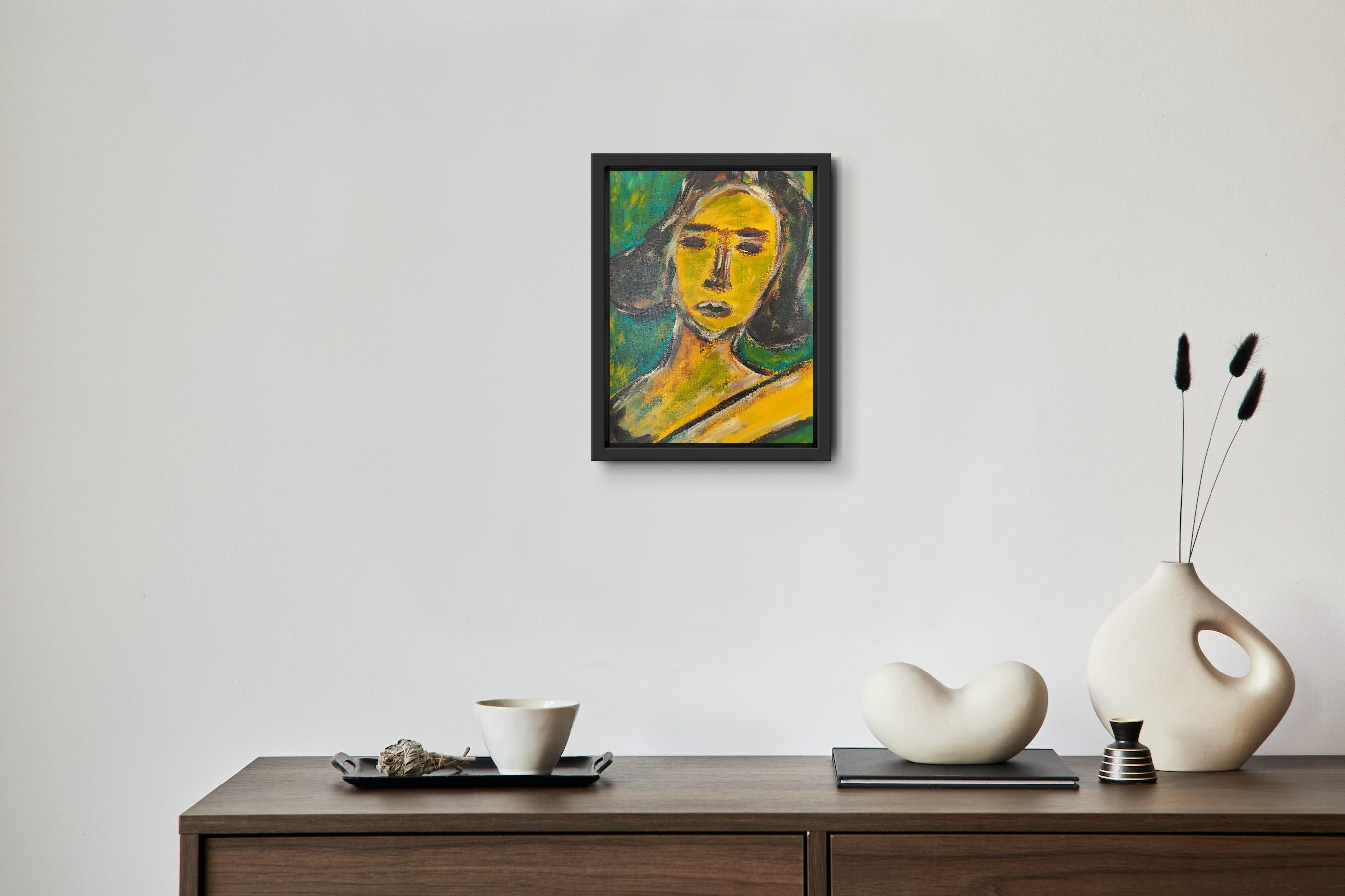 Abstraktes expressionistisches Frauenporträt Acryl auf Papier 
