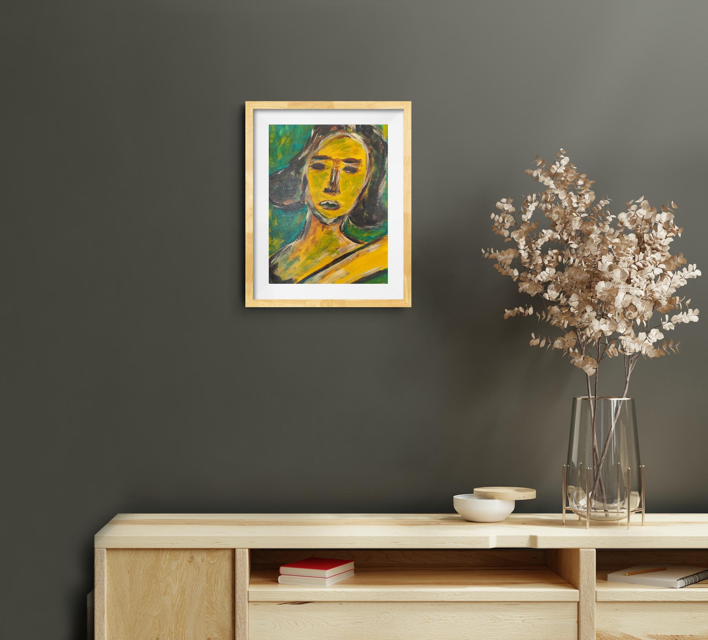 Abstraktes expressionistisches Frauenporträt Acryl auf Papier 