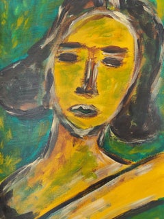 Portrait de femme expressionniste abstrait acrylique sur papier "Sérénité de la femme"