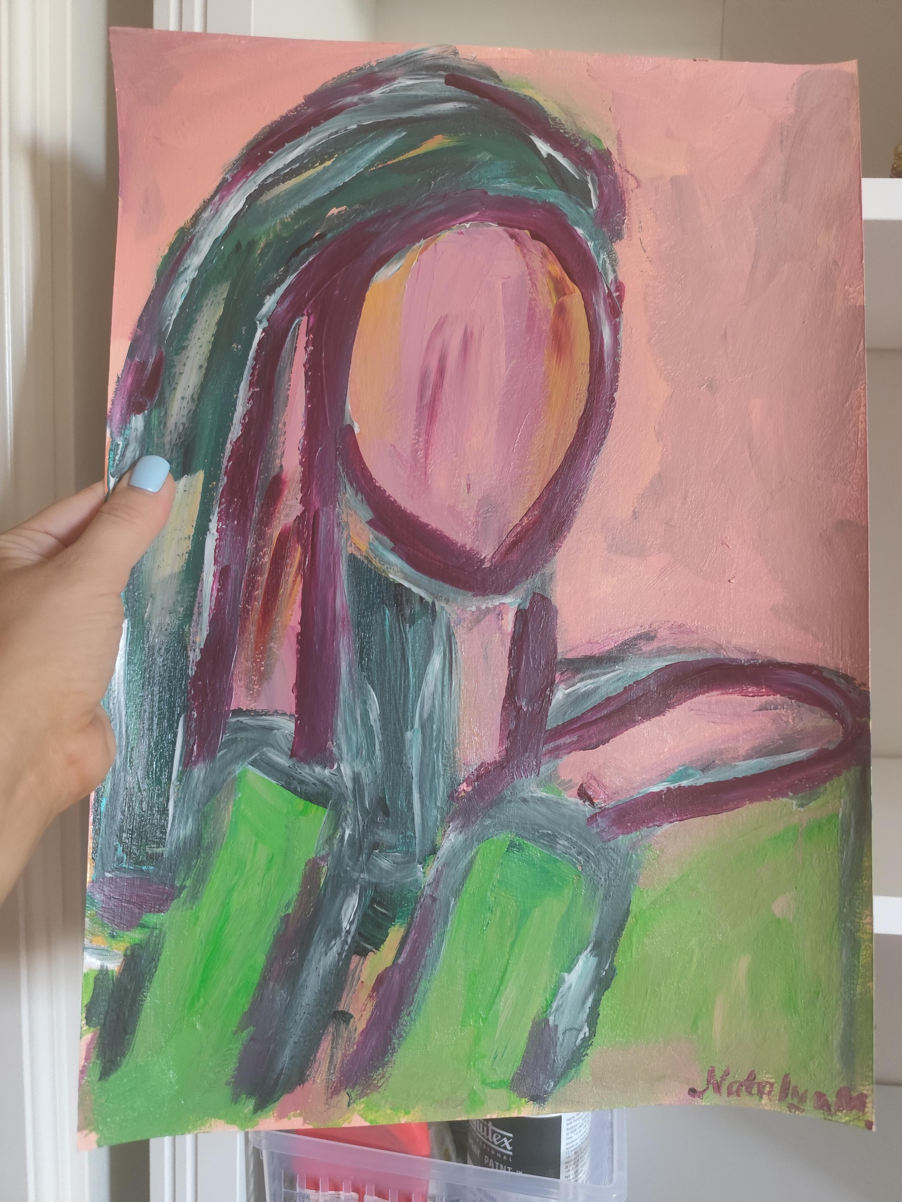 Résumé  portrait de femme expressionniste acrylique sur papier 