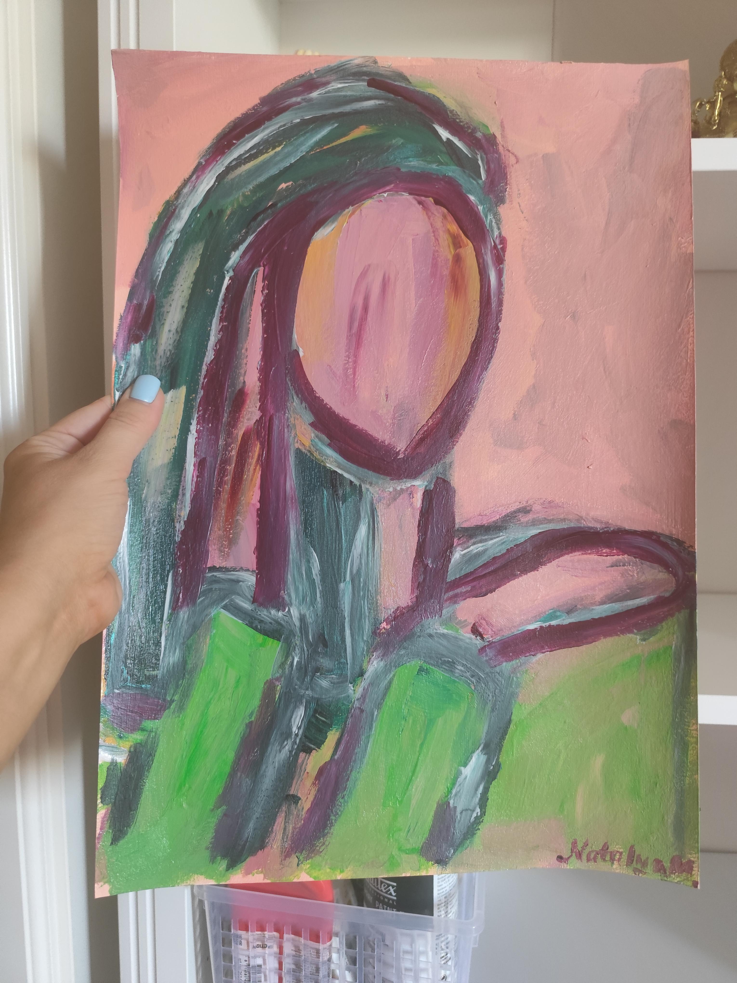 Résumé  portrait de femme expressionniste acrylique sur papier 