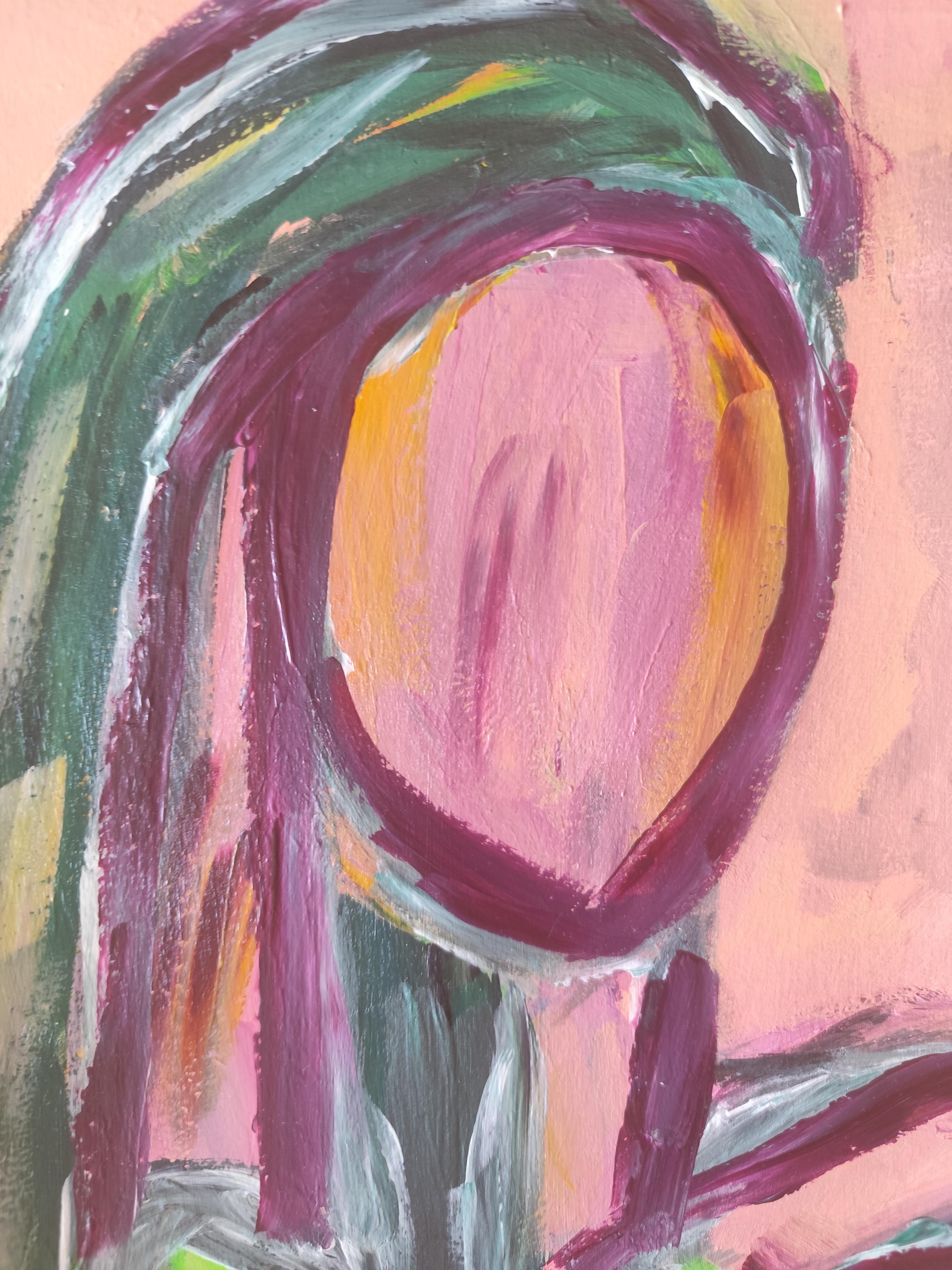 Résumé  portrait de femme expressionniste acrylique sur papier 