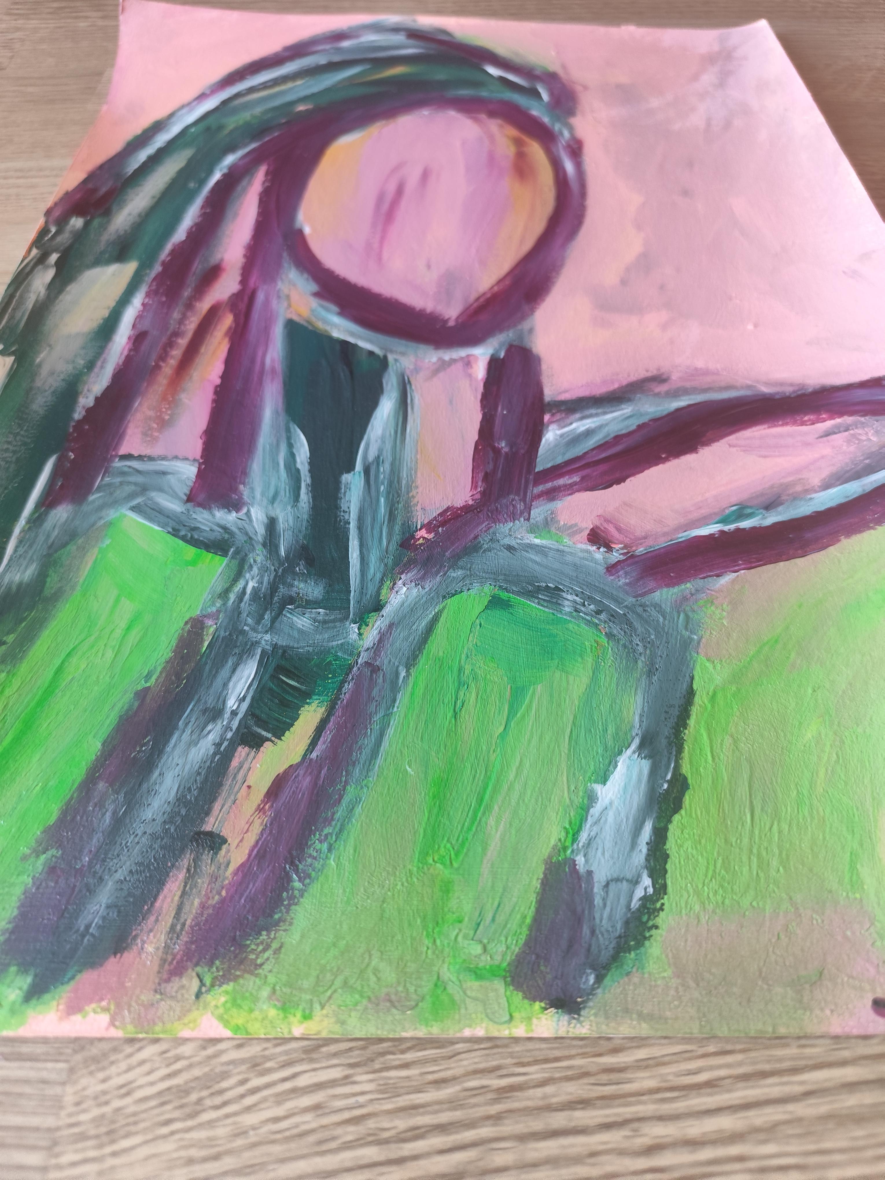 Résumé  portrait de femme expressionniste acrylique sur papier 