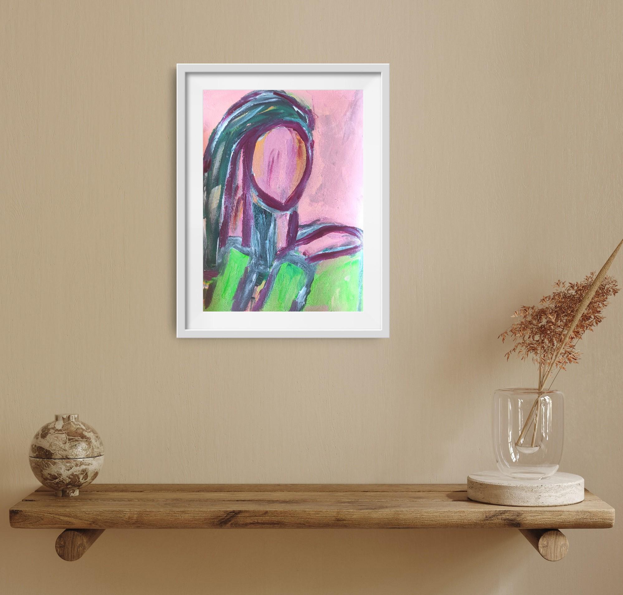 Résumé  portrait de femme expressionniste acrylique sur papier 