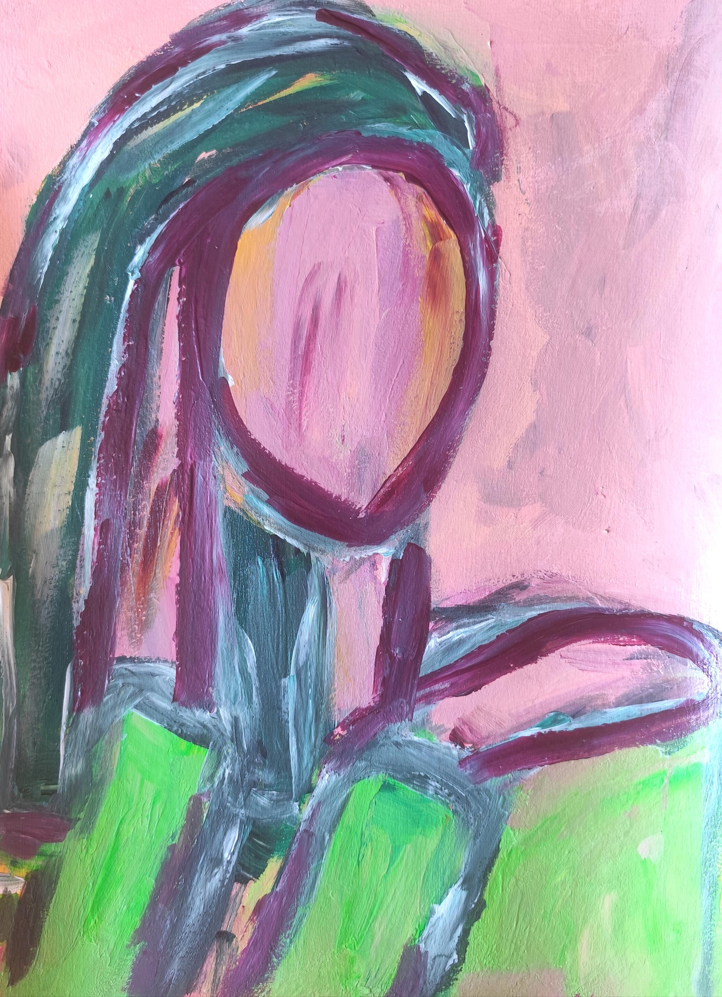 Abstrakt  Expressionistisches Frauenporträt Acryl auf Papier "Stille Macht"
