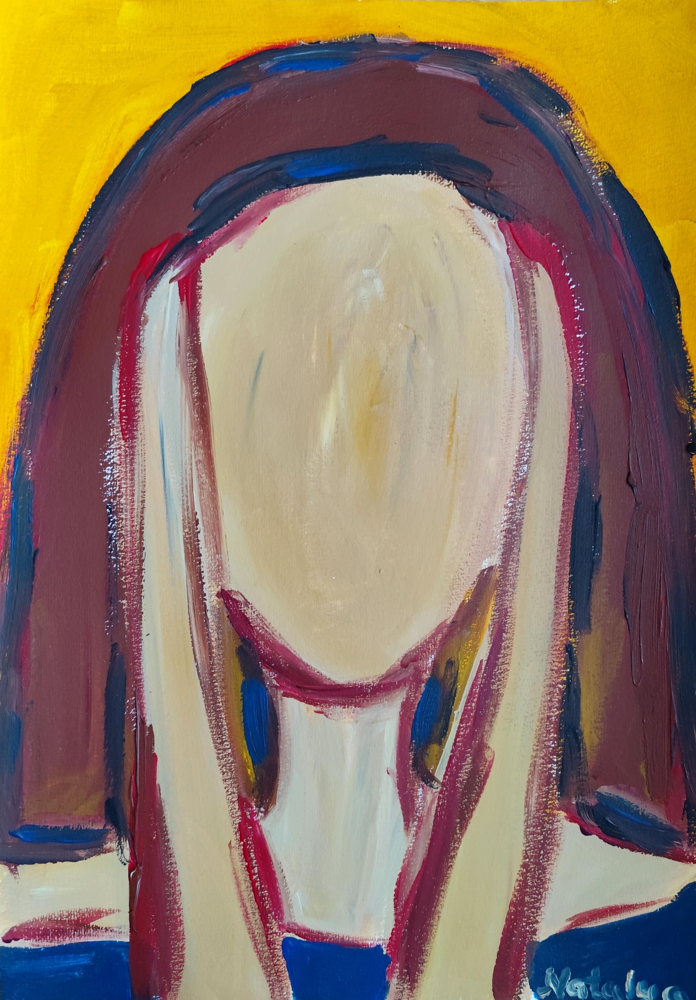 Retrato de mujer expresionista abstracto pintura acrílica papel "Aliento y camino"