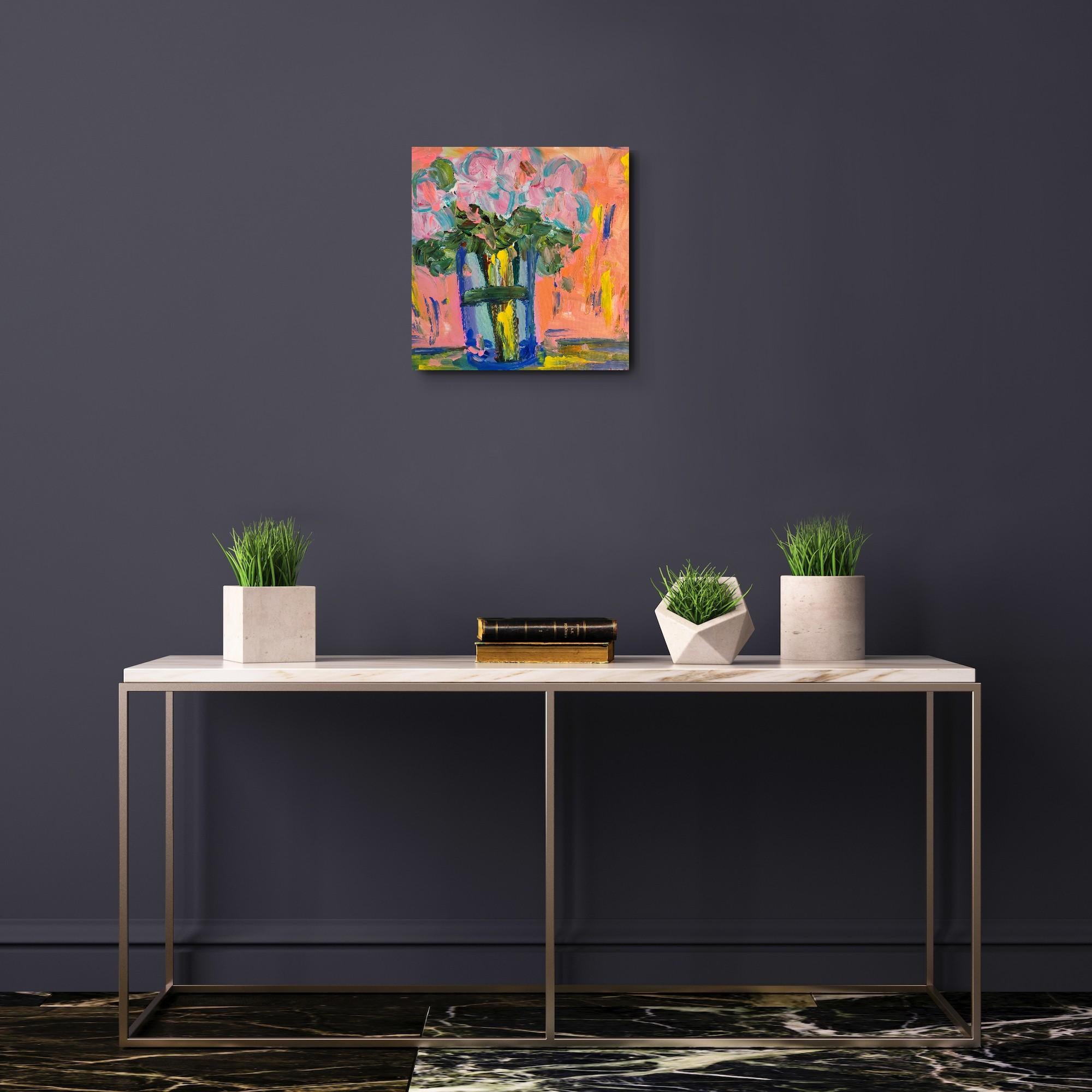 Pintura acrílica floral expresiva abstracta sobre lienzo 