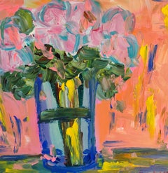 Pintura acrílica floral expresiva abstracta sobre lienzo "Dulces flores matutinas"