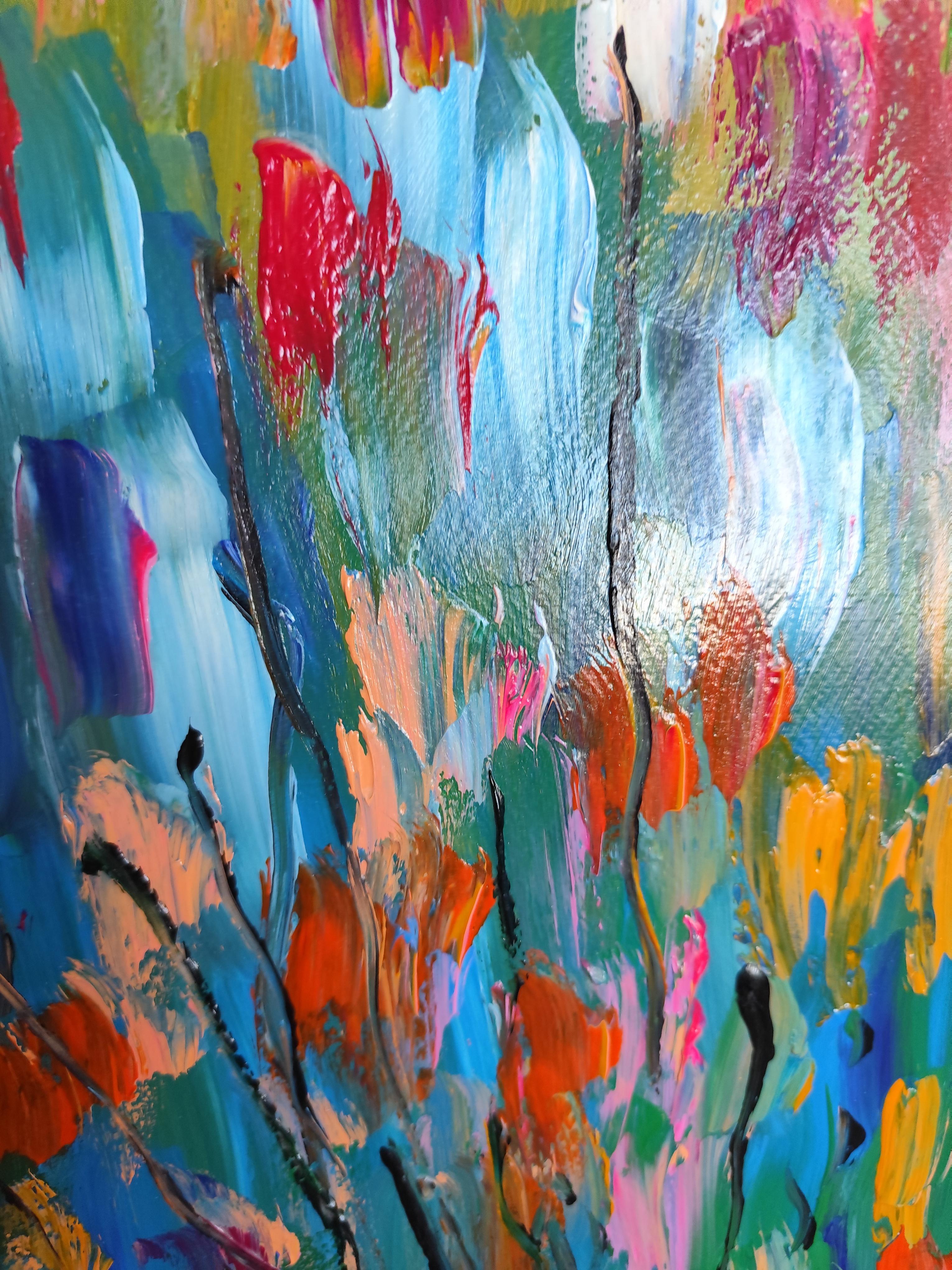 Peinture acrylique abstraite et expressive de fleurs sur papier « émotion florale » en vente 5