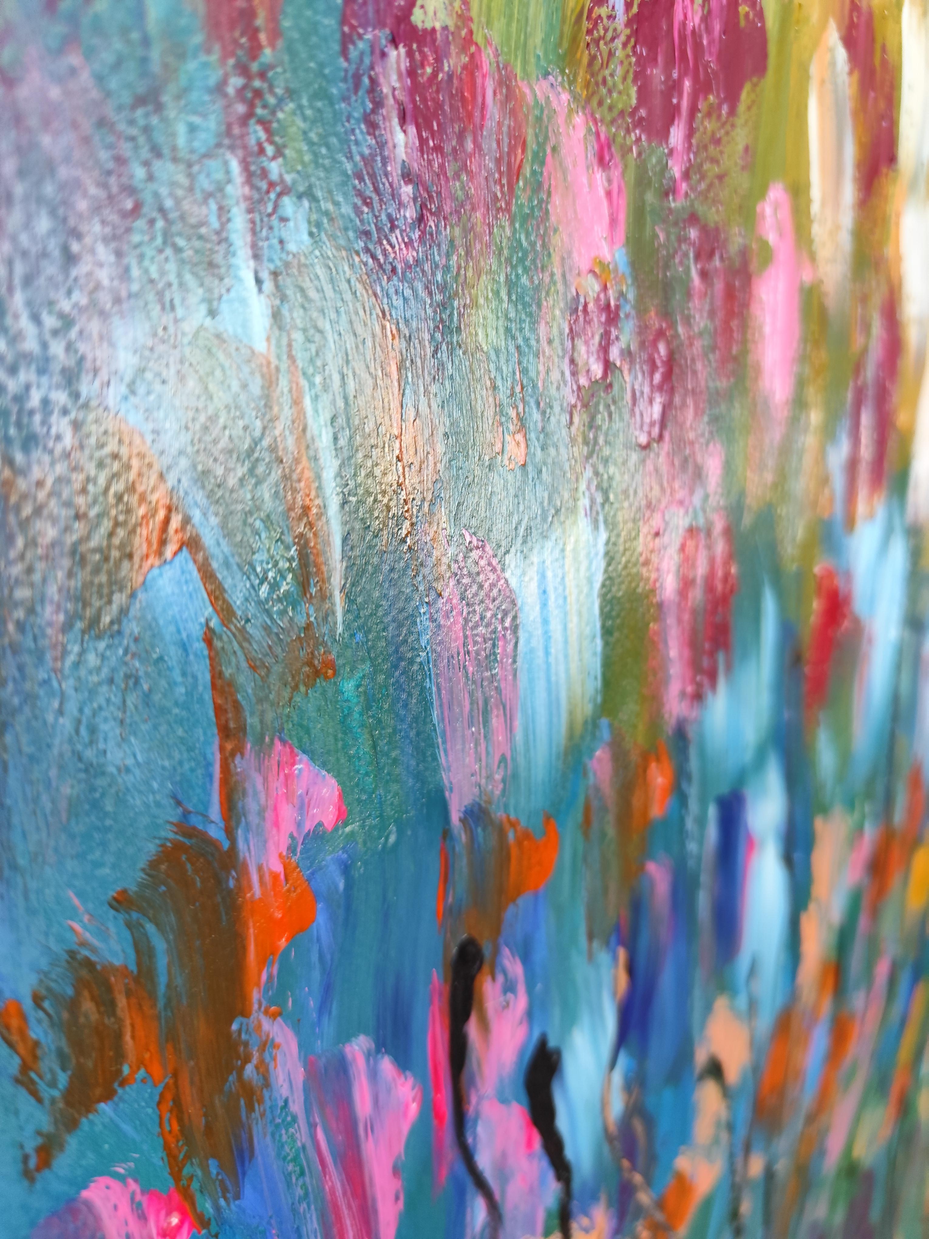 Peinture acrylique abstraite et expressive de fleurs sur papier « émotion florale » en vente 6