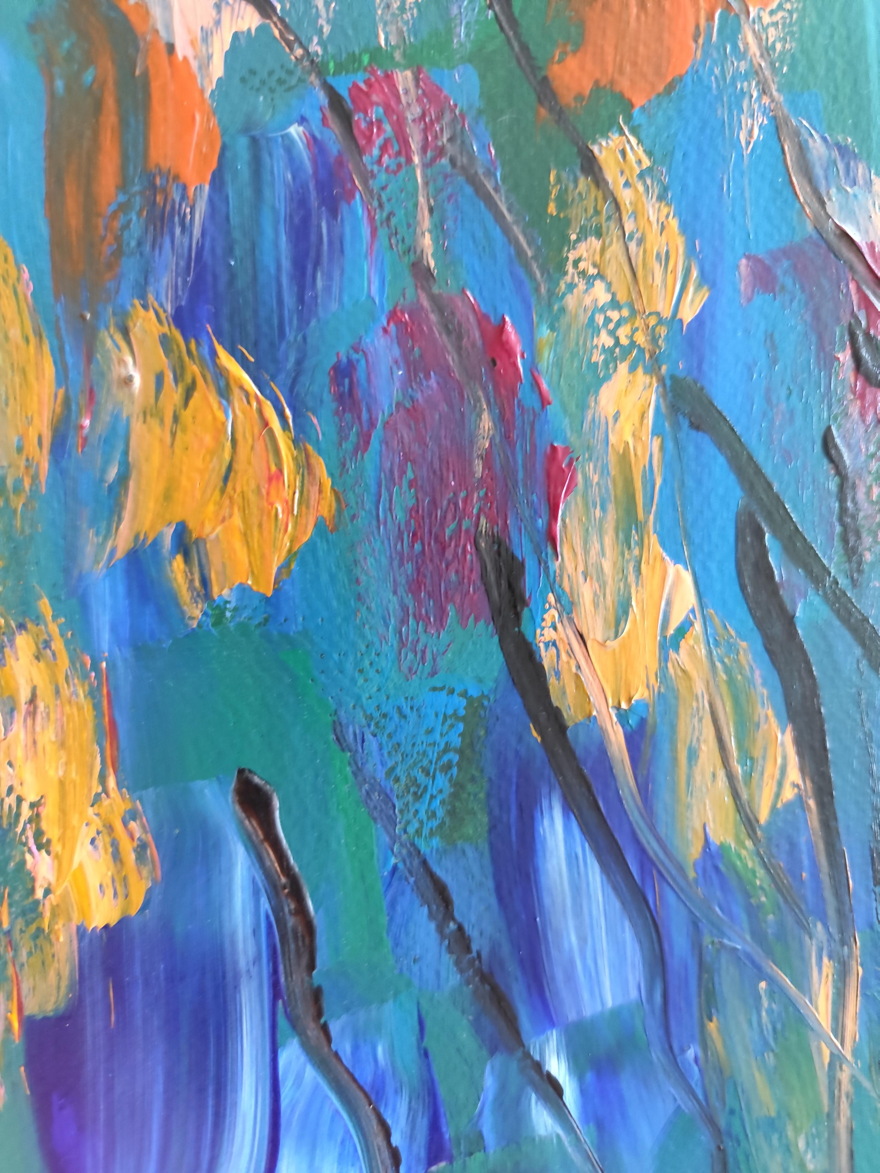 Peinture acrylique abstraite et expressive de fleurs sur papier « émotion florale » en vente 10