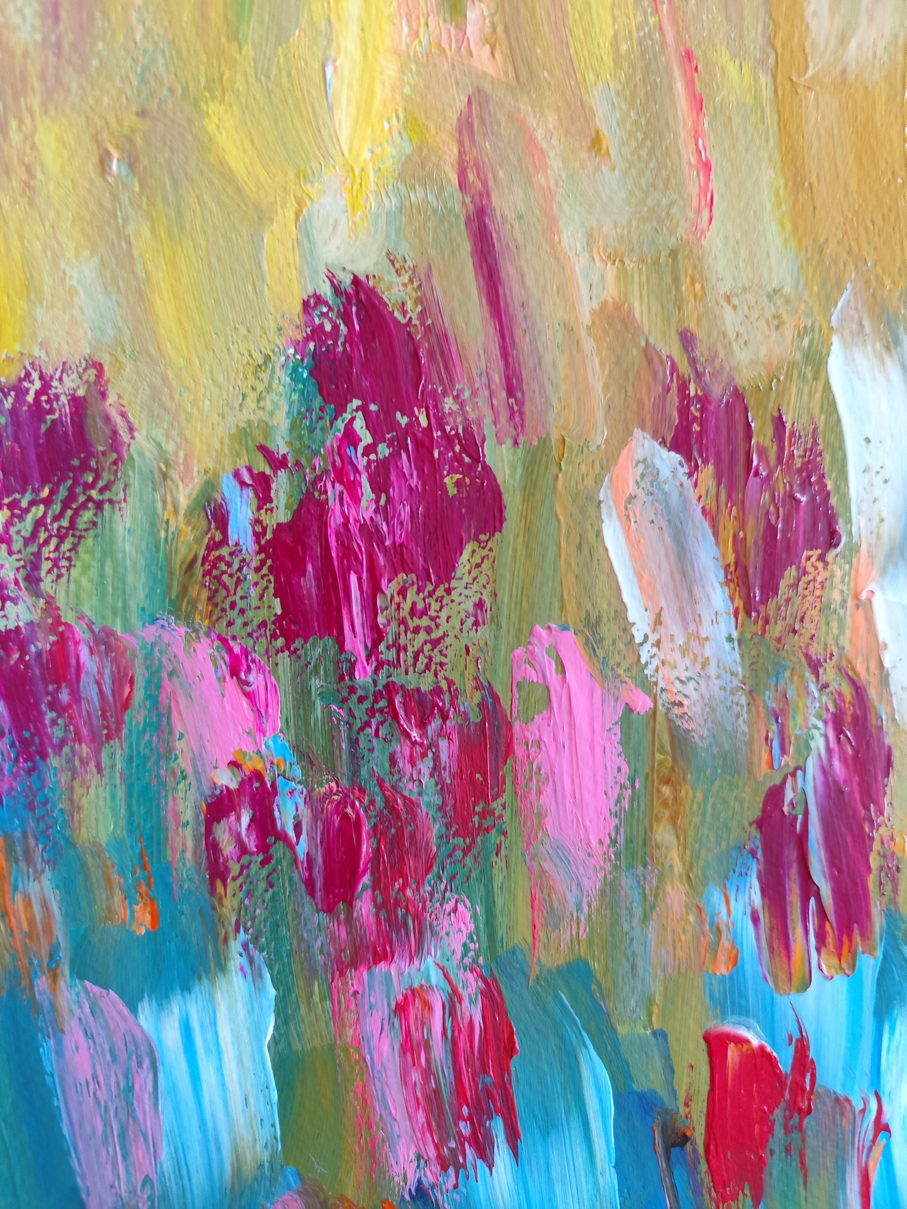 Peinture acrylique abstraite et expressive de fleurs sur papier « émotion florale » en vente 13