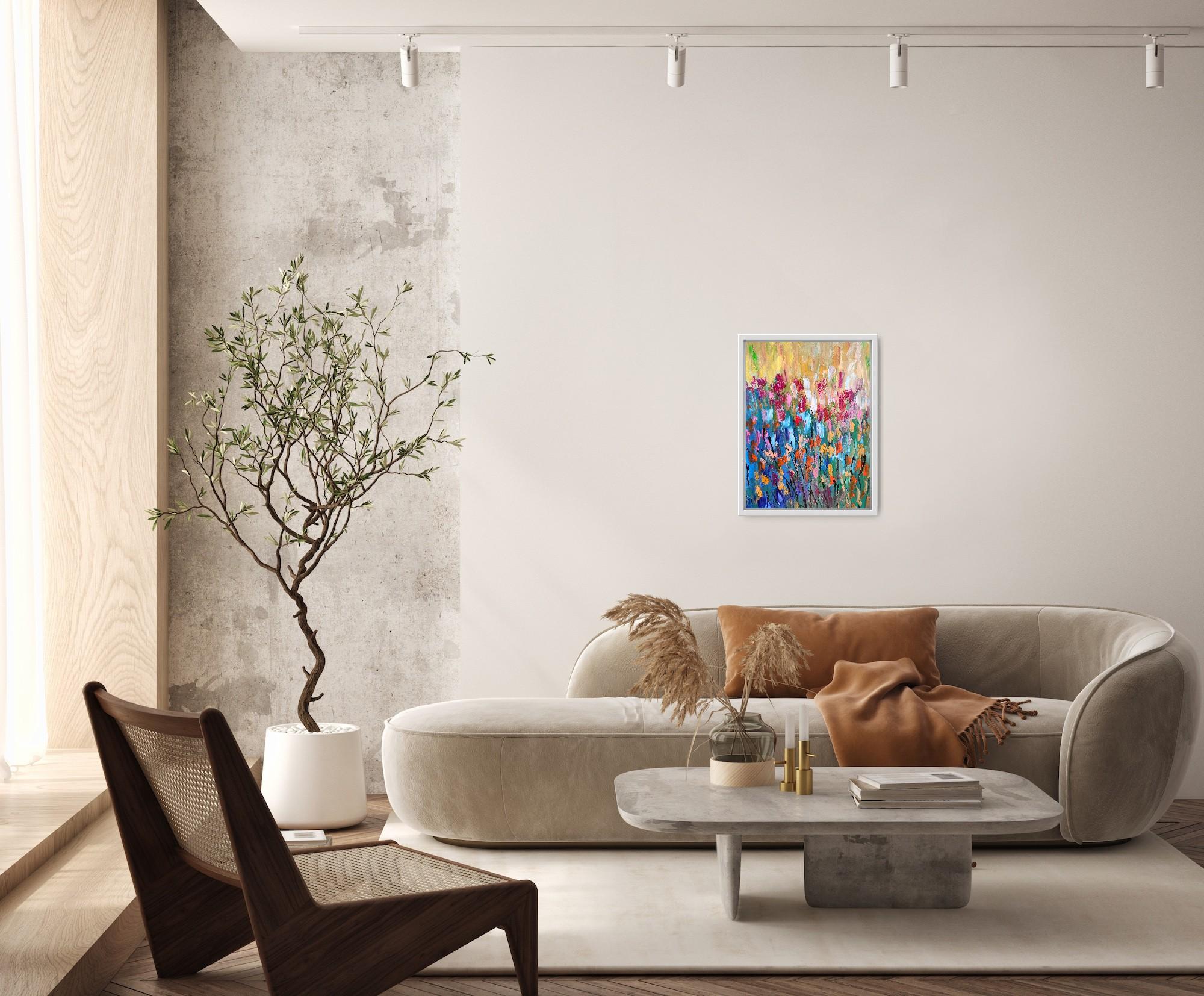 Peinture acrylique abstraite et expressive de fleurs sur papier « émotion florale » - Painting de Mougenot Natalya