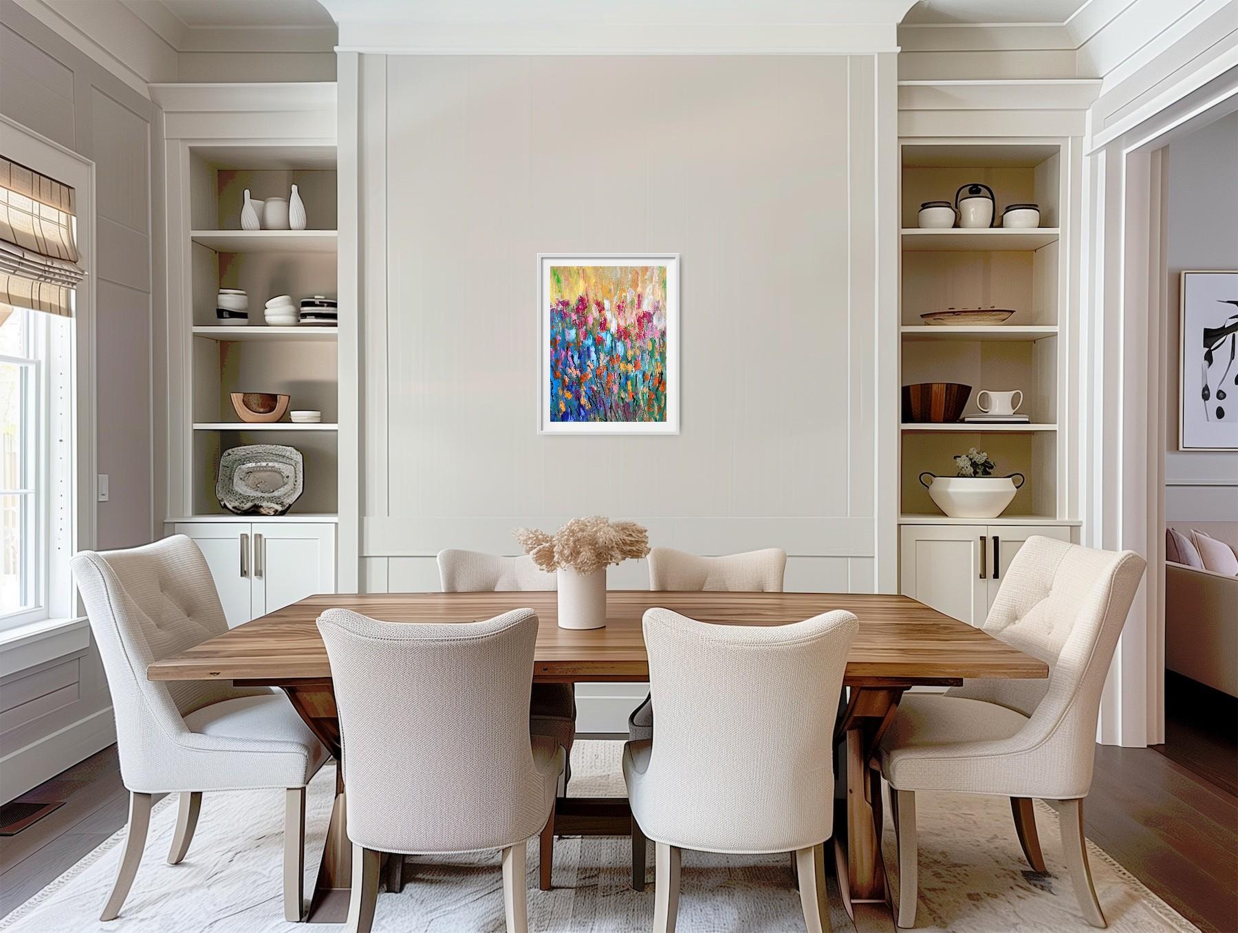 Peinture acrylique abstraite et expressive de fleurs sur papier « émotion florale » - Marron Interior Painting par Mougenot Natalya