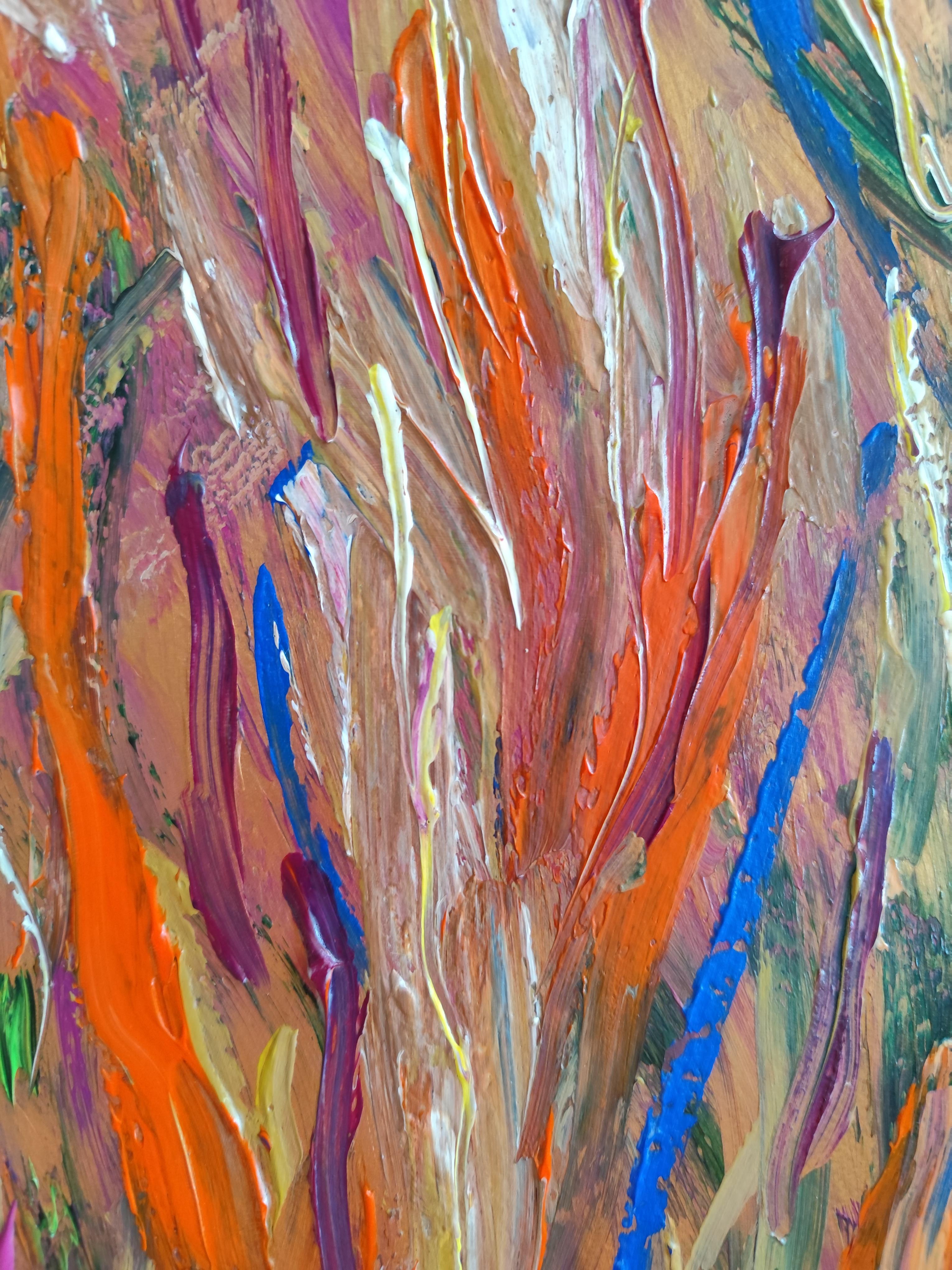 Peinture acrylique abstraite florale expressive sur papier « Vitality florale » en vente 10